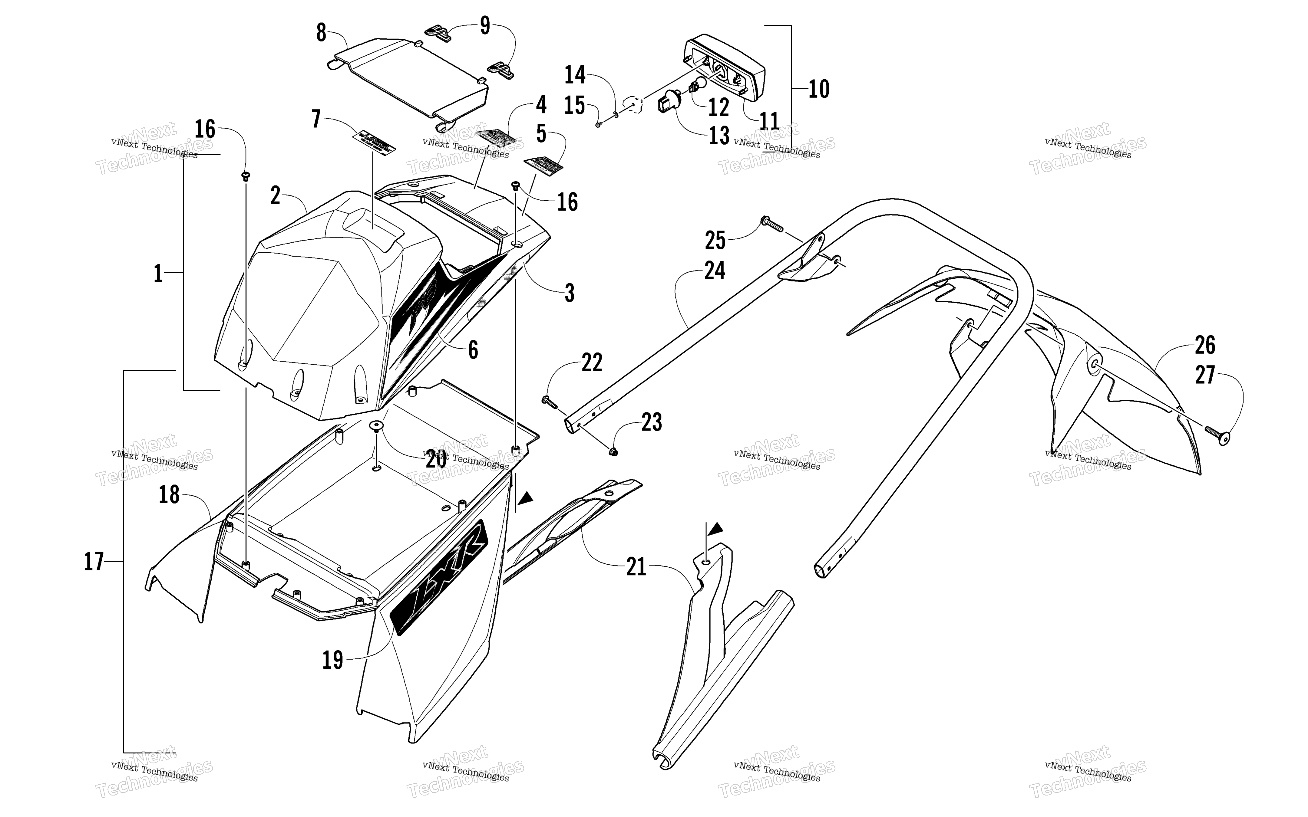задний Bumper, Storage Box, и Taillight узел
