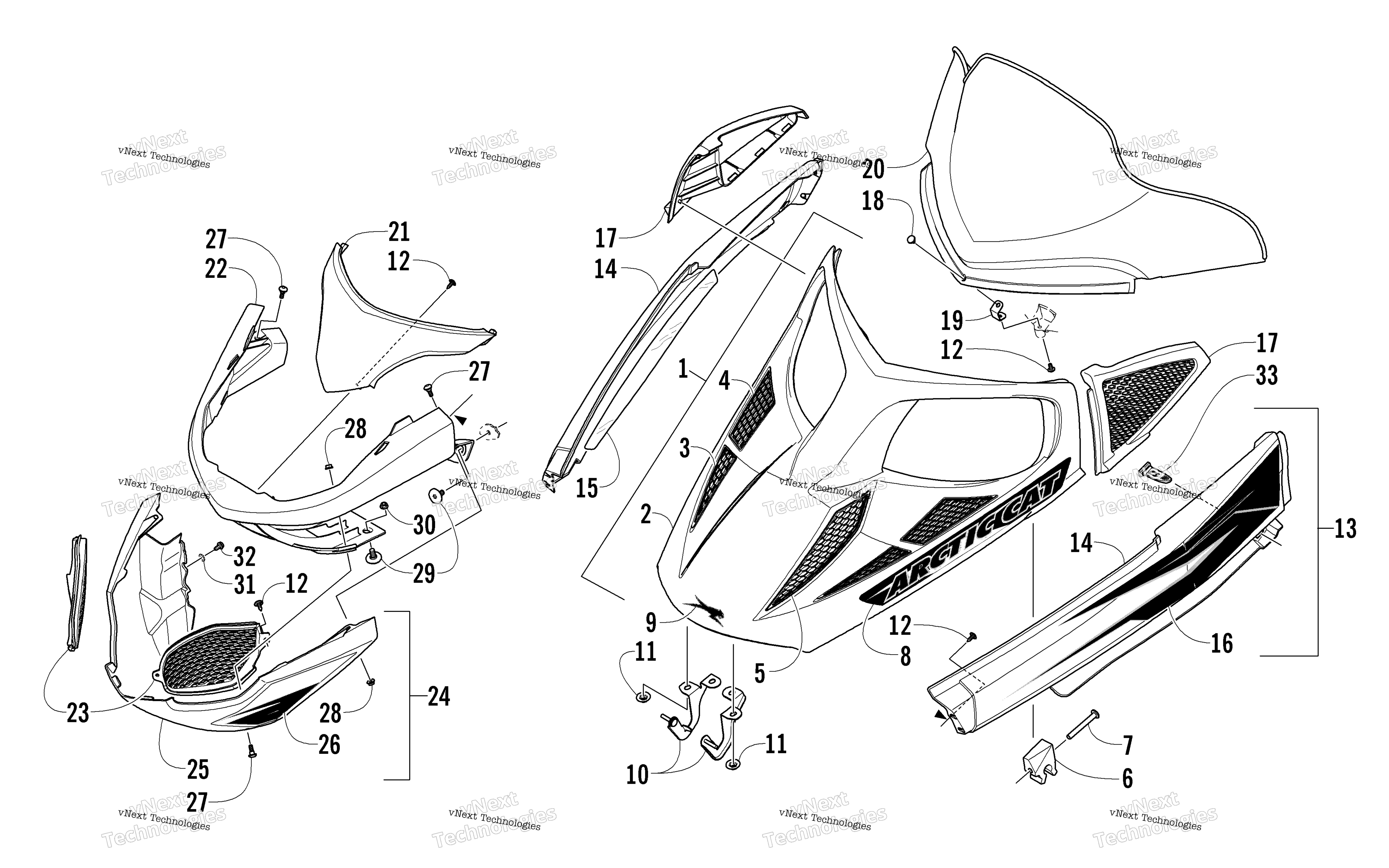 Hood, Windshield, и передний Bumper узел