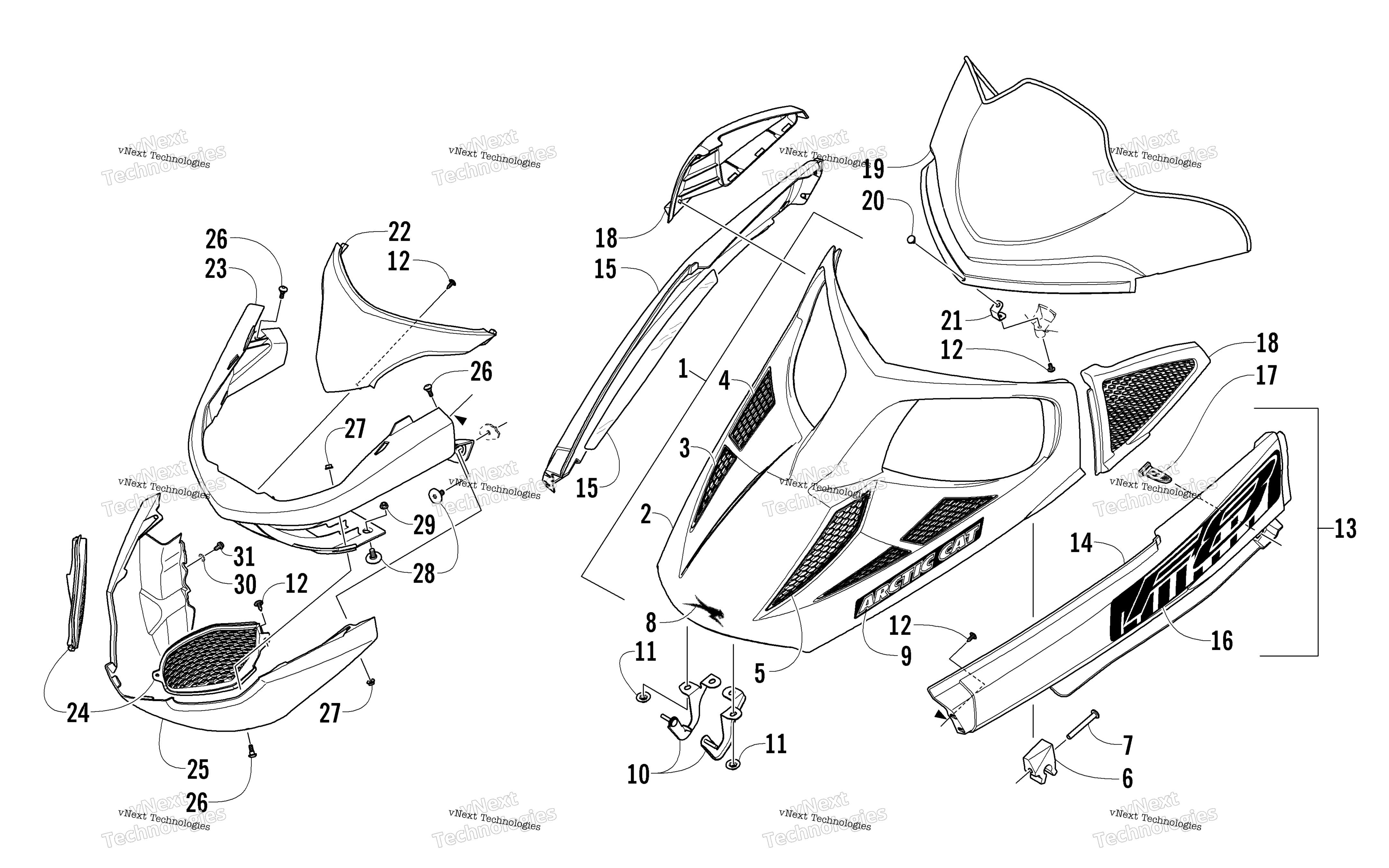 Hood, Windshield, и передний Bumper узел