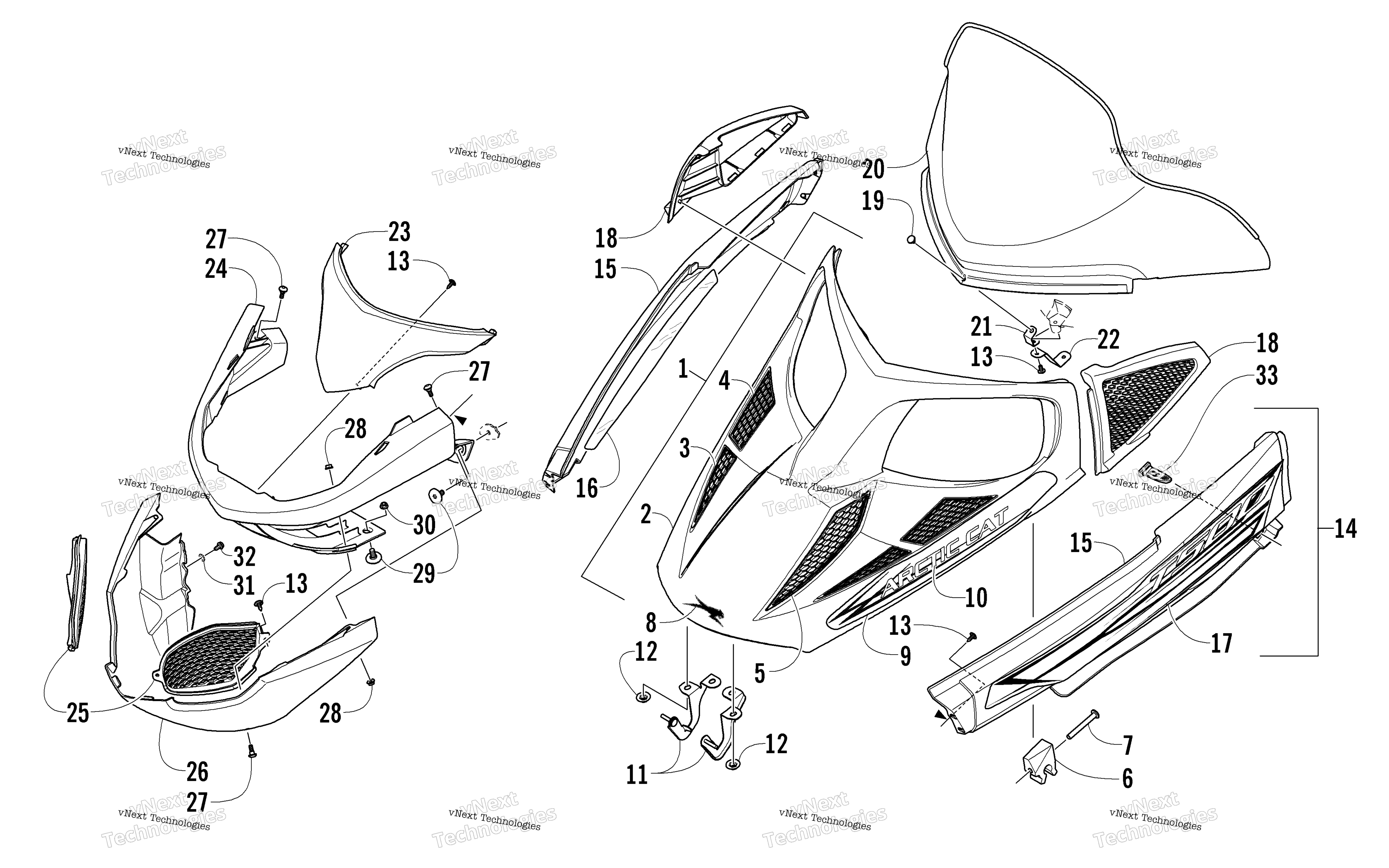 Hood, Windshield, и передний Bumper узел