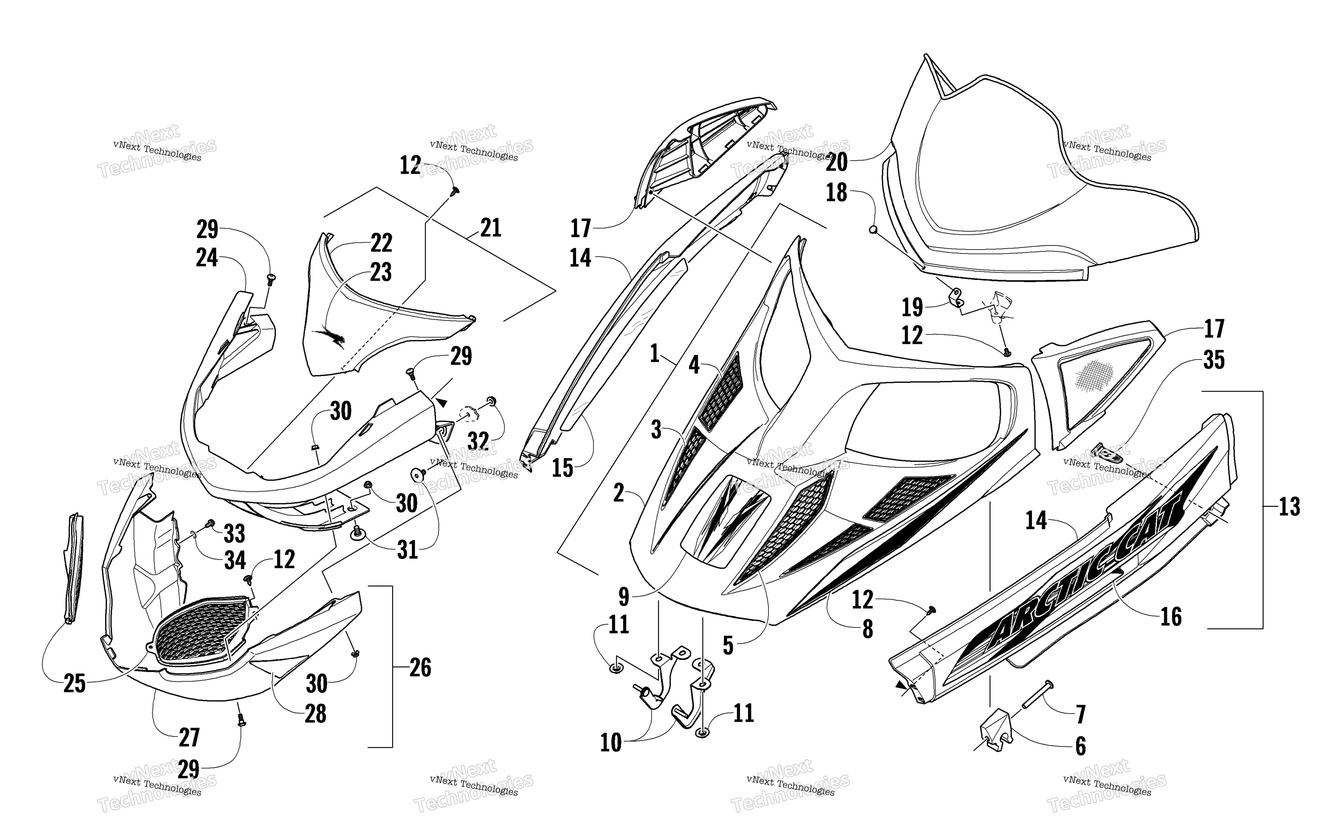 Hood, Windshield, и передний Bumper узел