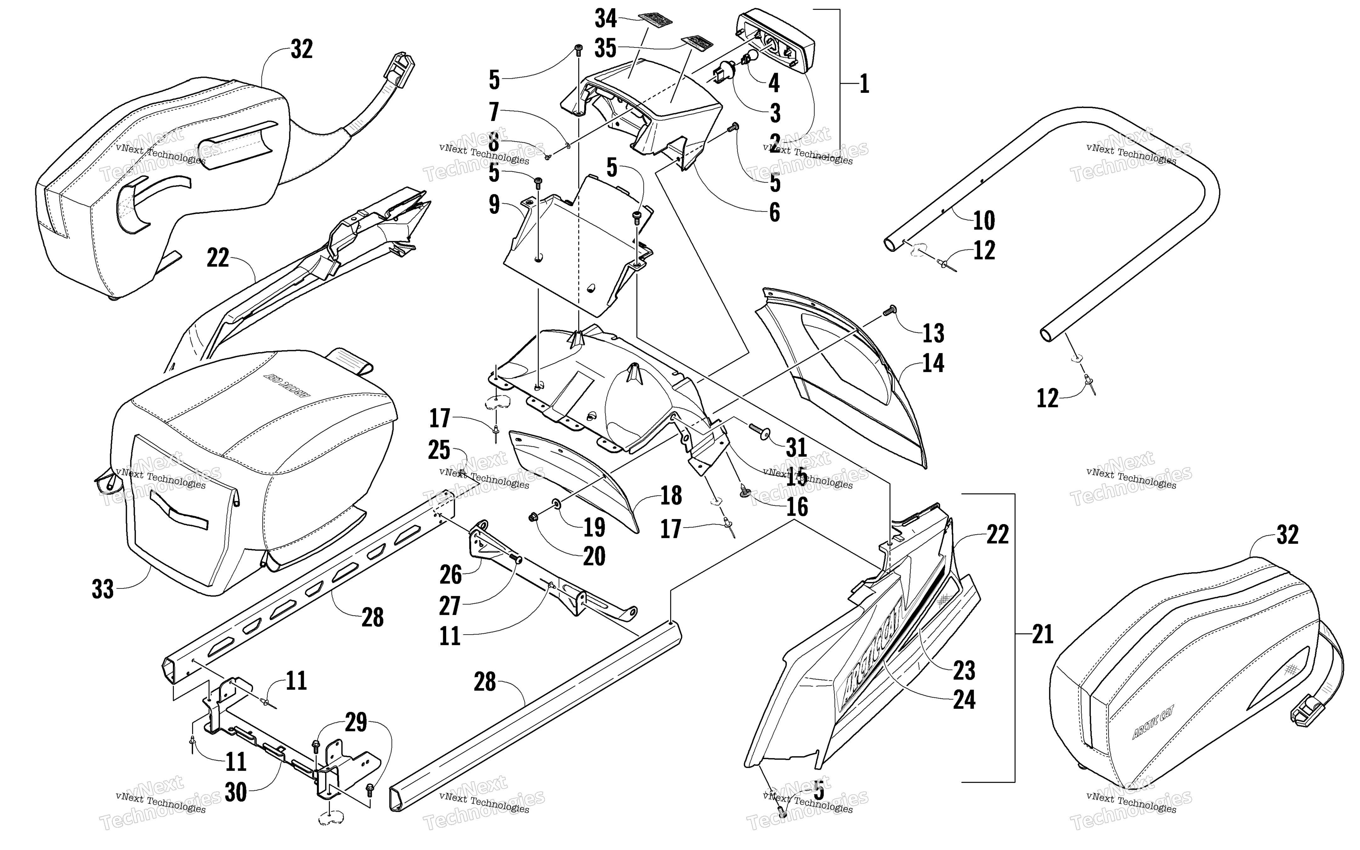 задний Bumper, полка Rail, Snowflap, и Taillight узел