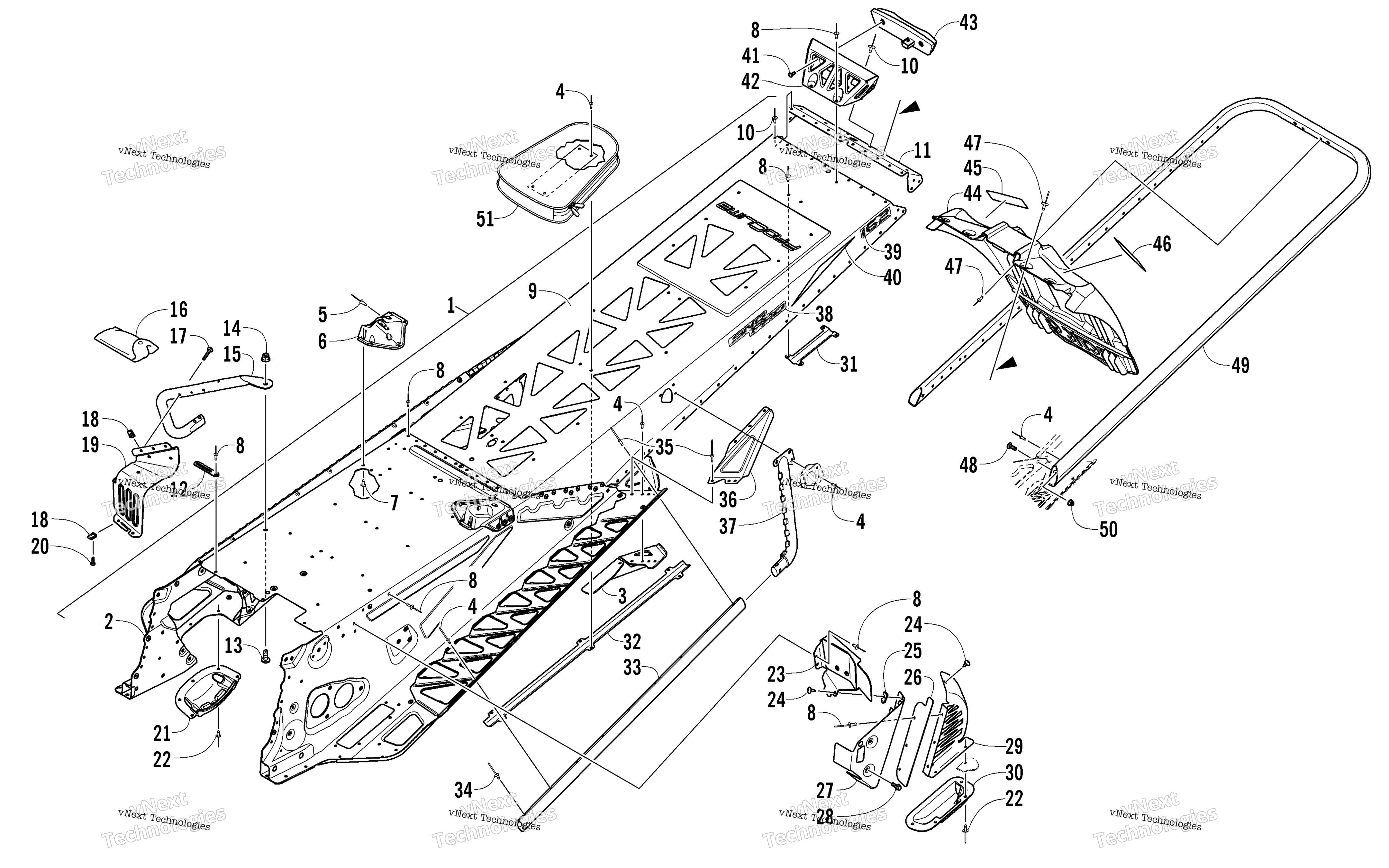 Tunnel, задний Bumper, и Snowflap узел