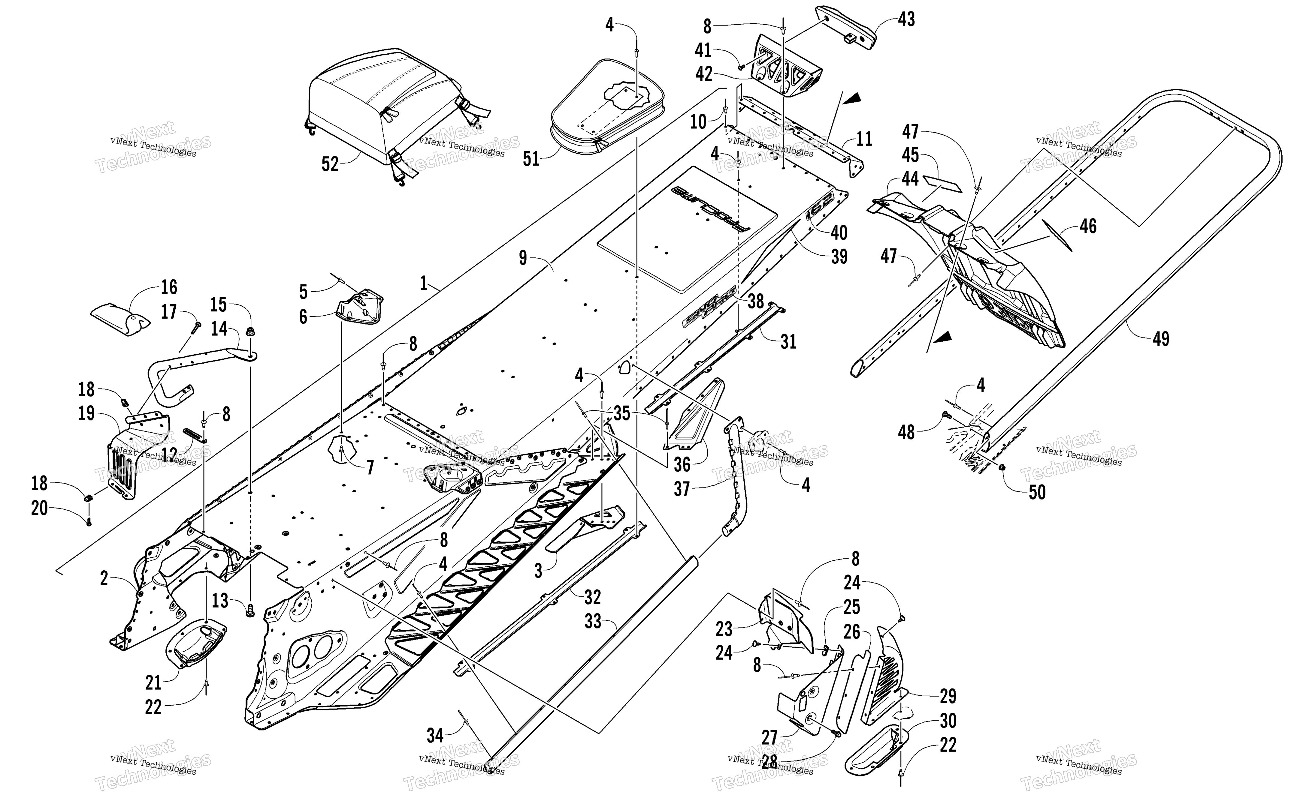 Tunnel, задний Bumper, и Snowflap узел