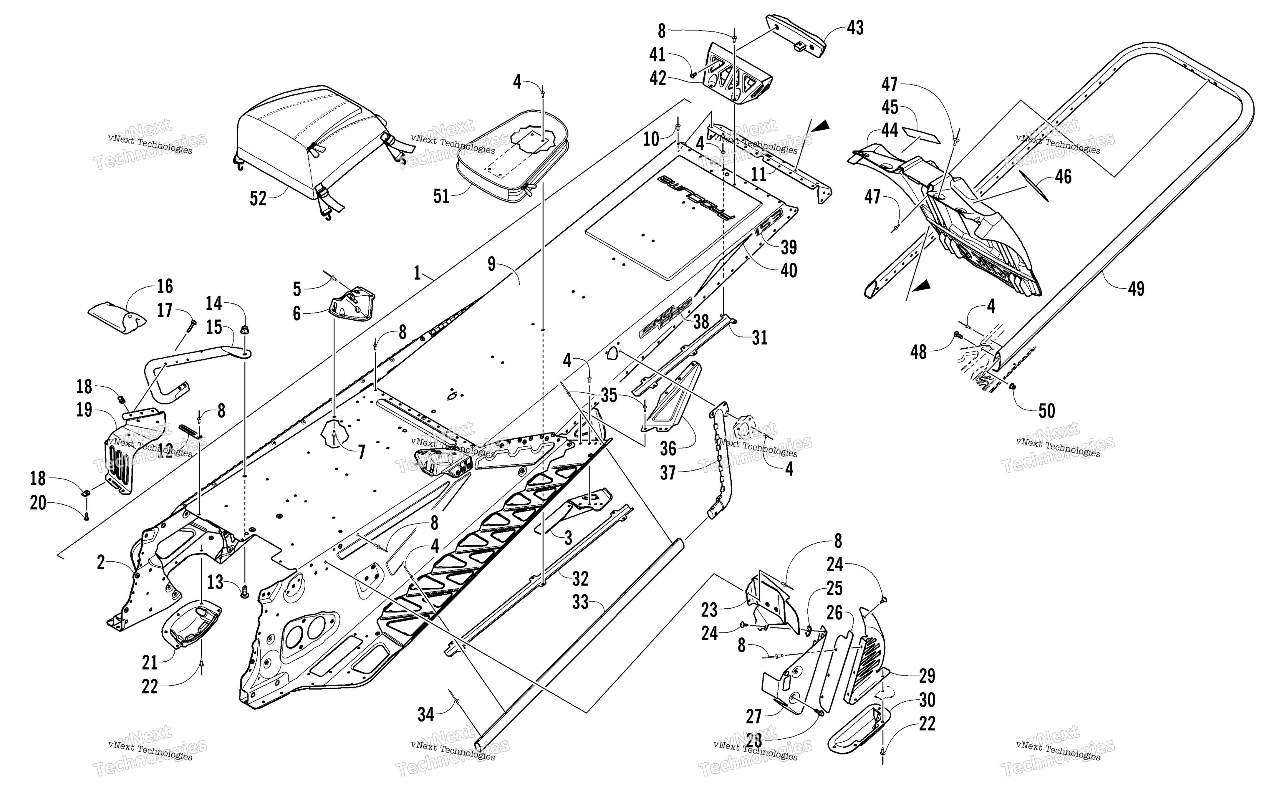 Tunnel, задний Bumper, и Snowflap узел
