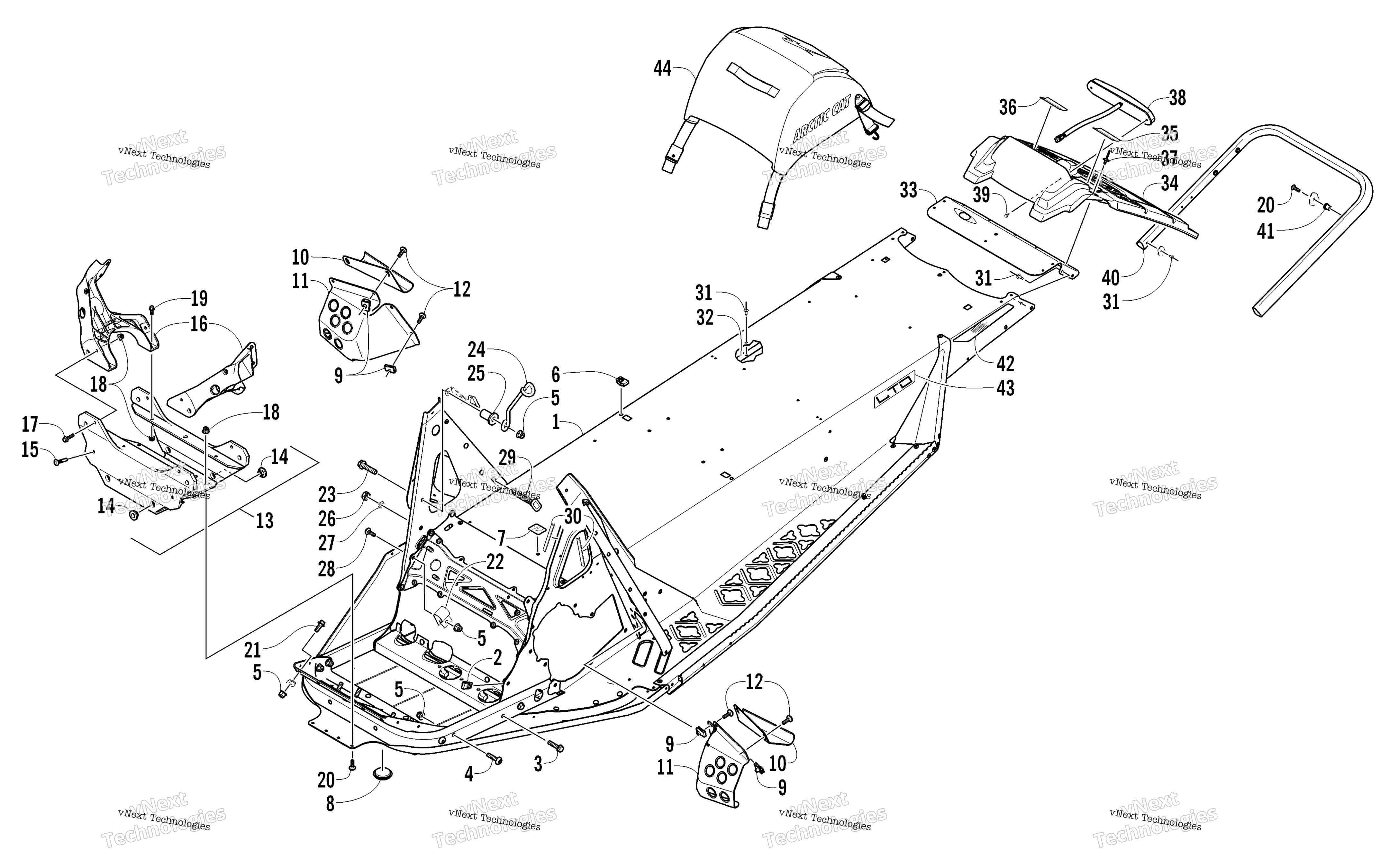 Chassis, задний Bumper, и Snowflap узел