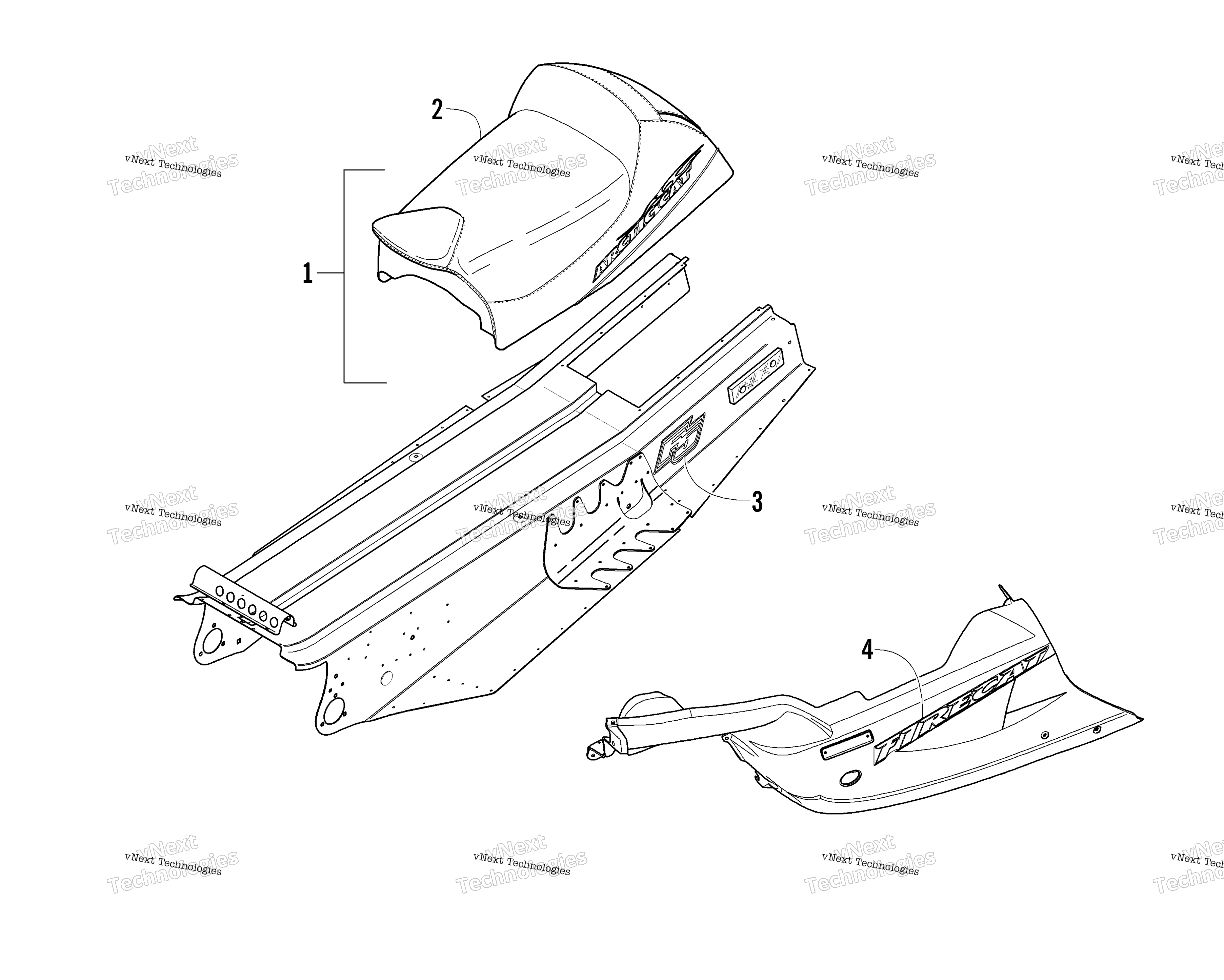 Belly Pan, Tunnel, и сиденье Assemblies (Sabercat)