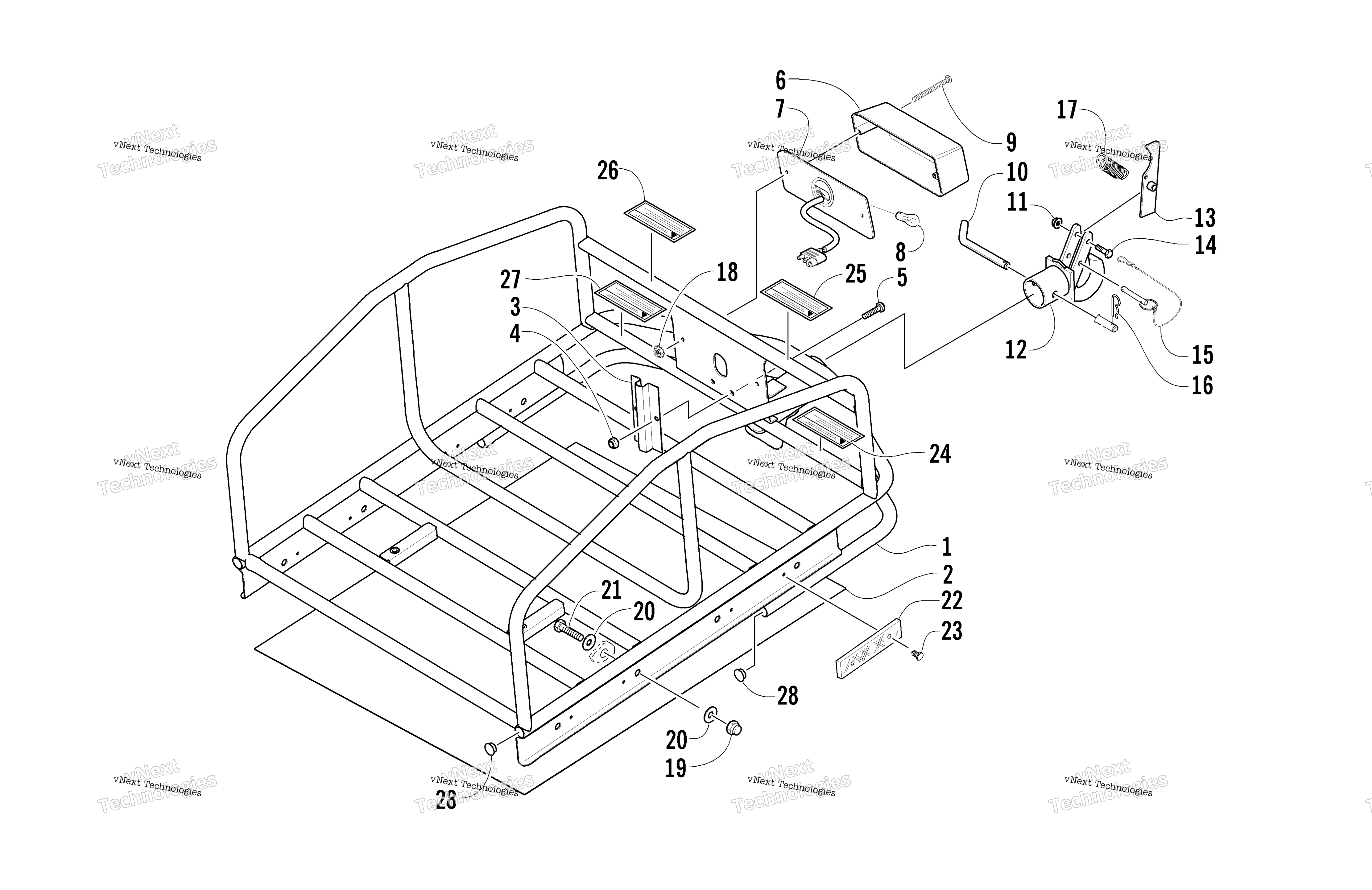 Rack, Hitch, и Taillight Assemblies