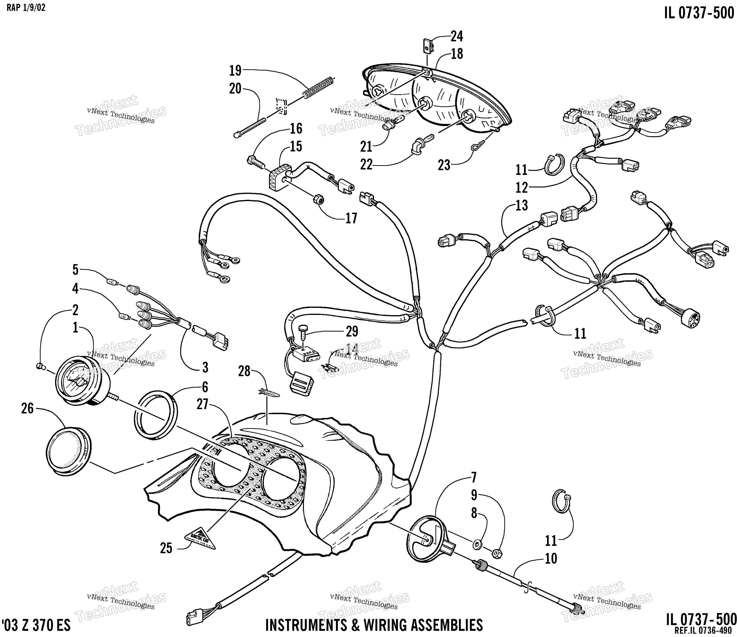 Headlight, Instruments, и Wiring Assemblies (Es)