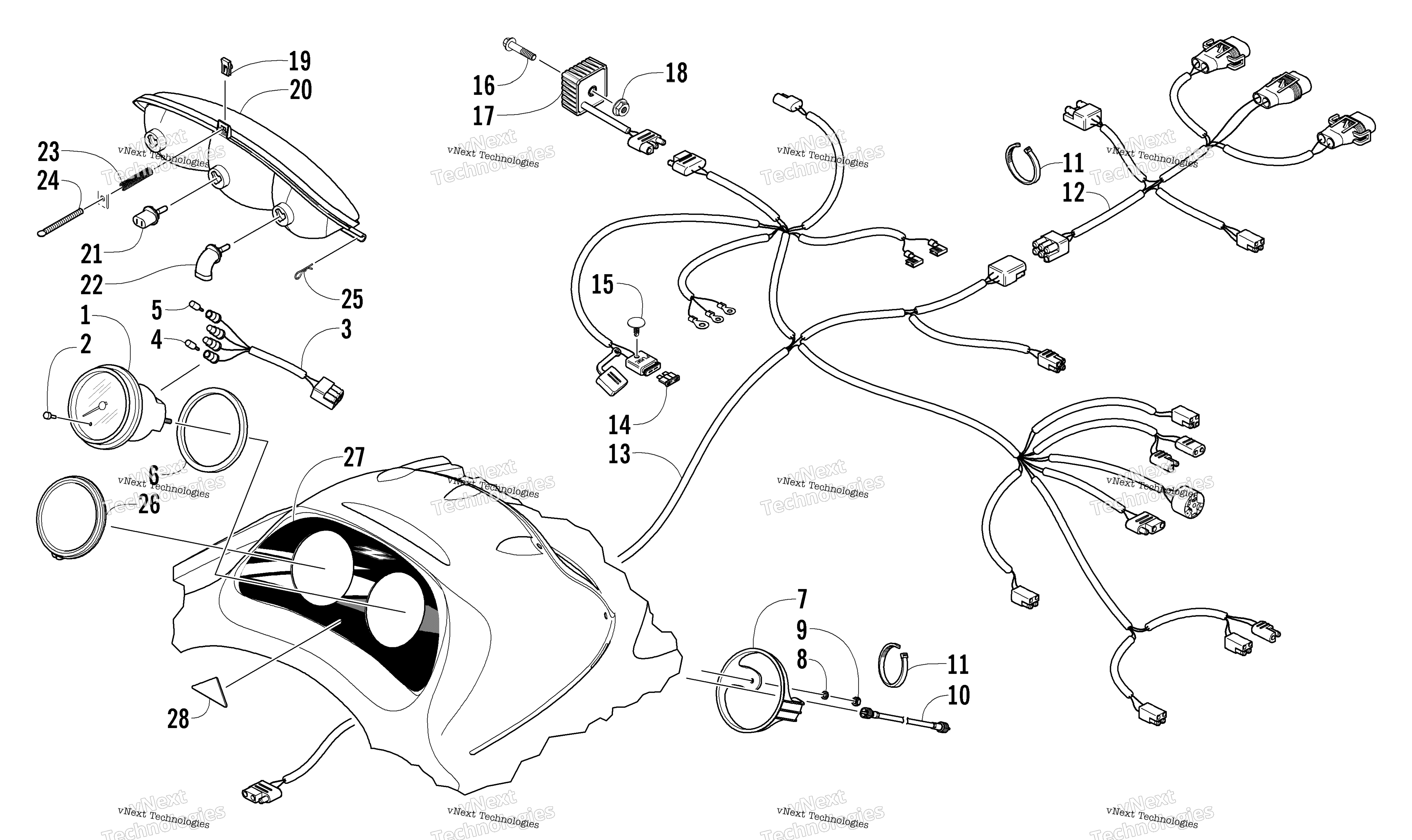 Headlight, Instruments, и Wiring Assemblies