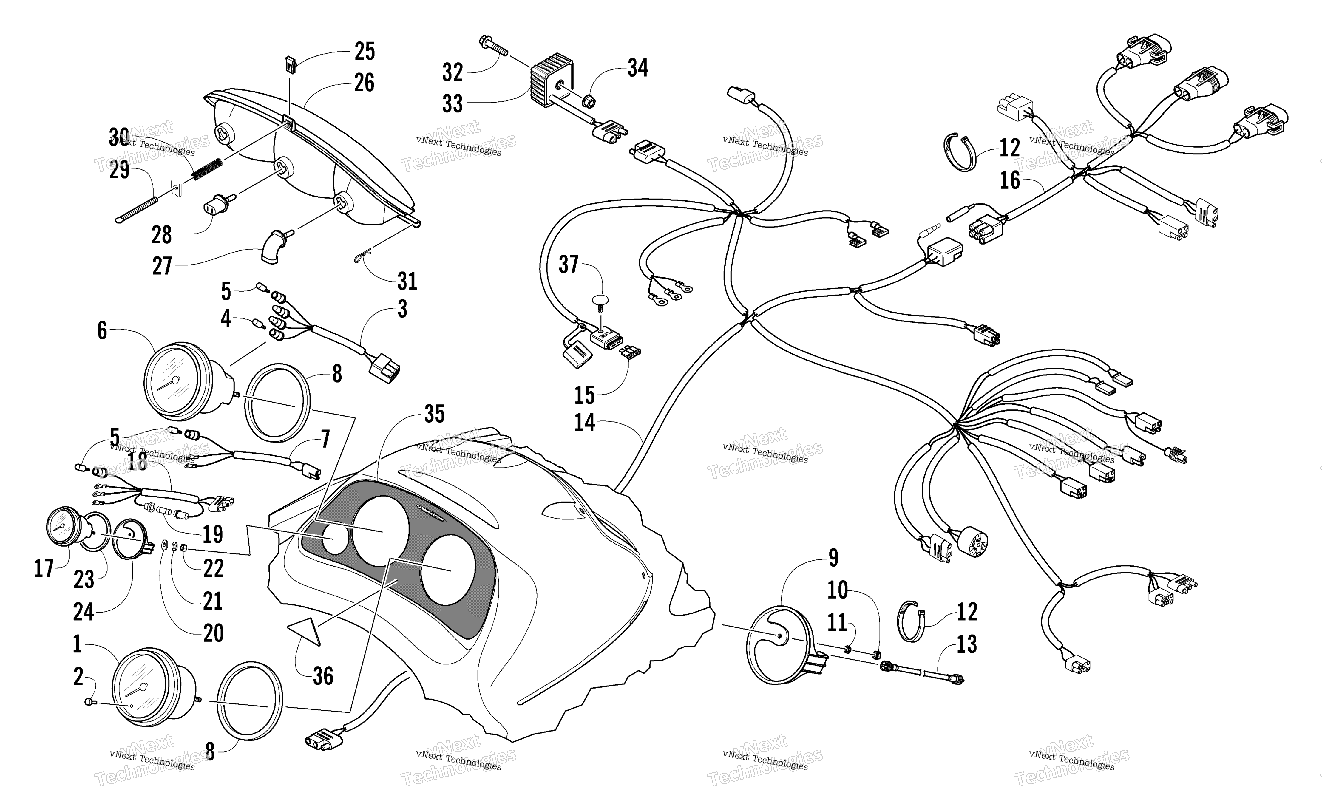 Headlight, Instruments, и Wiring Assemblies