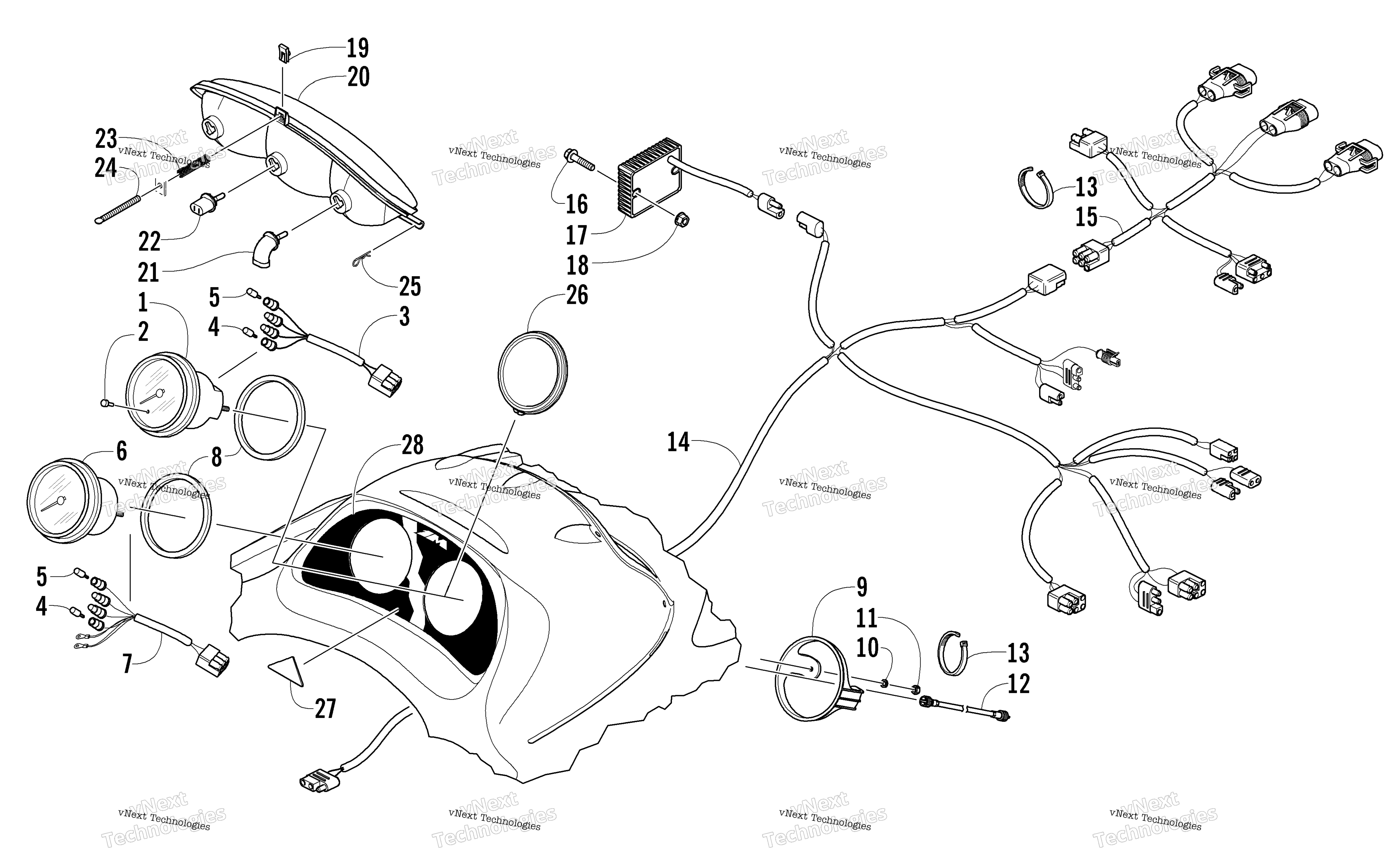 Headlight, Instruments, и Wiring Assemblies