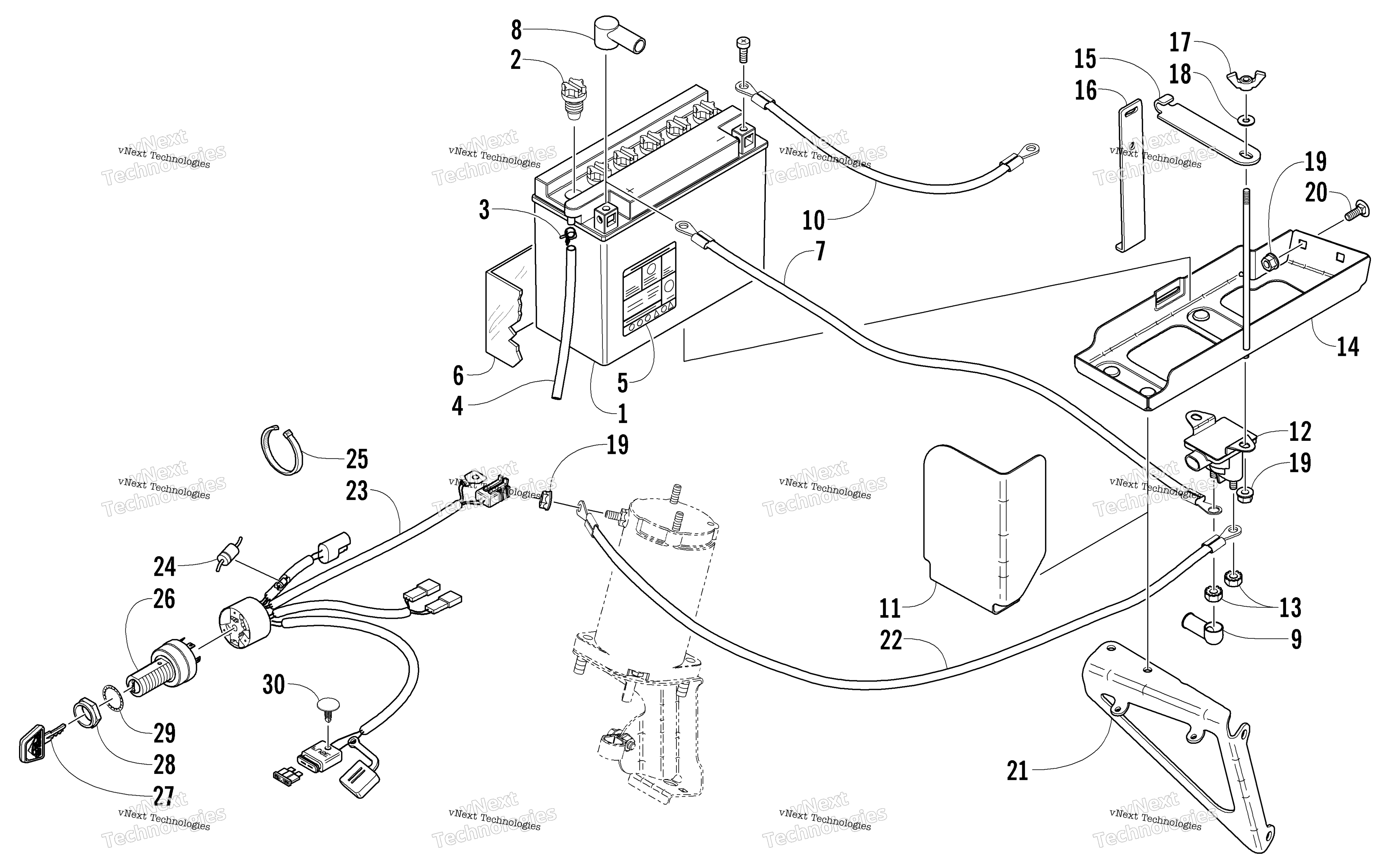 Battery, Solenoid, и Cables (Optional)