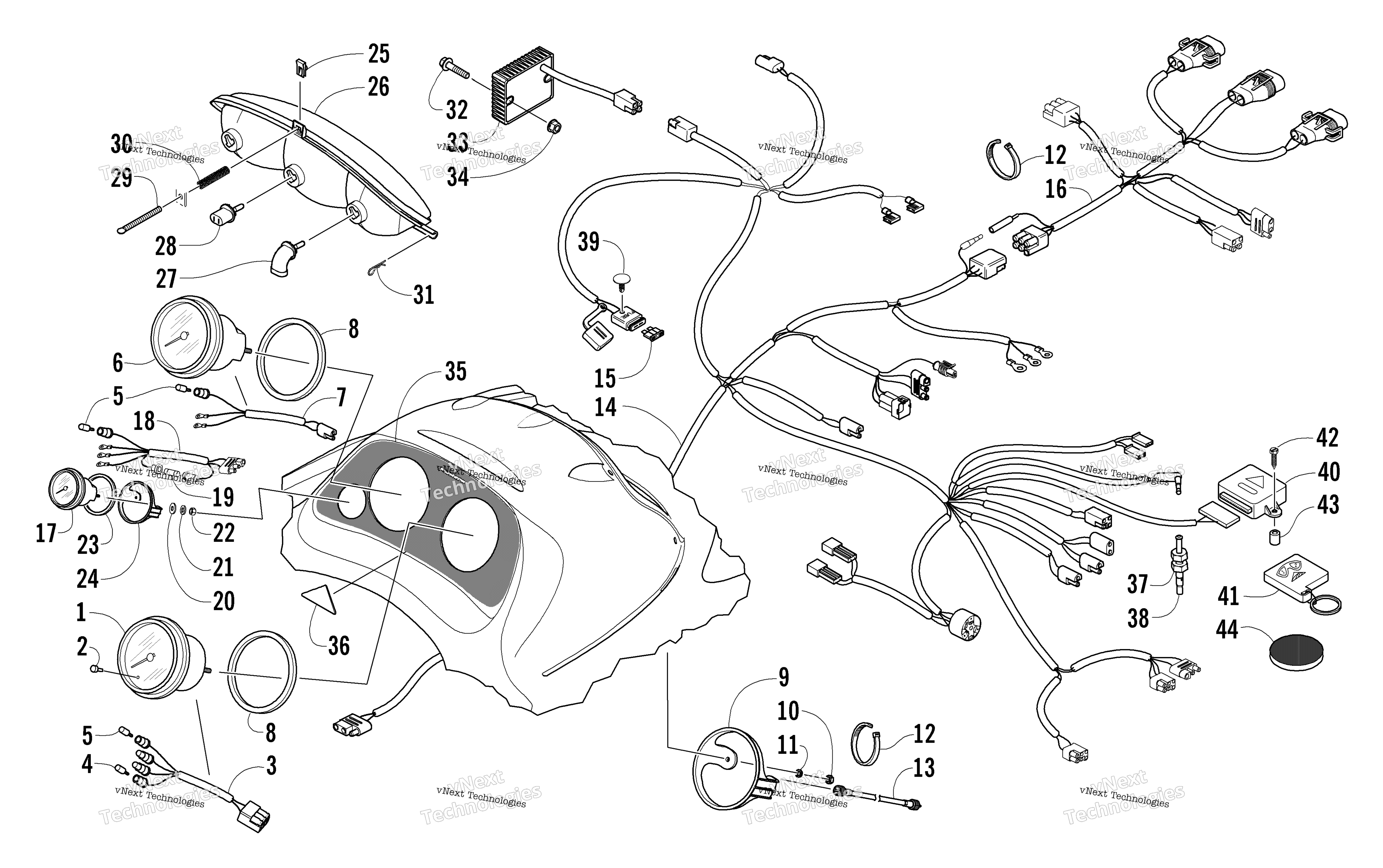 Headlight, Instruments, и Wiring Assemblies