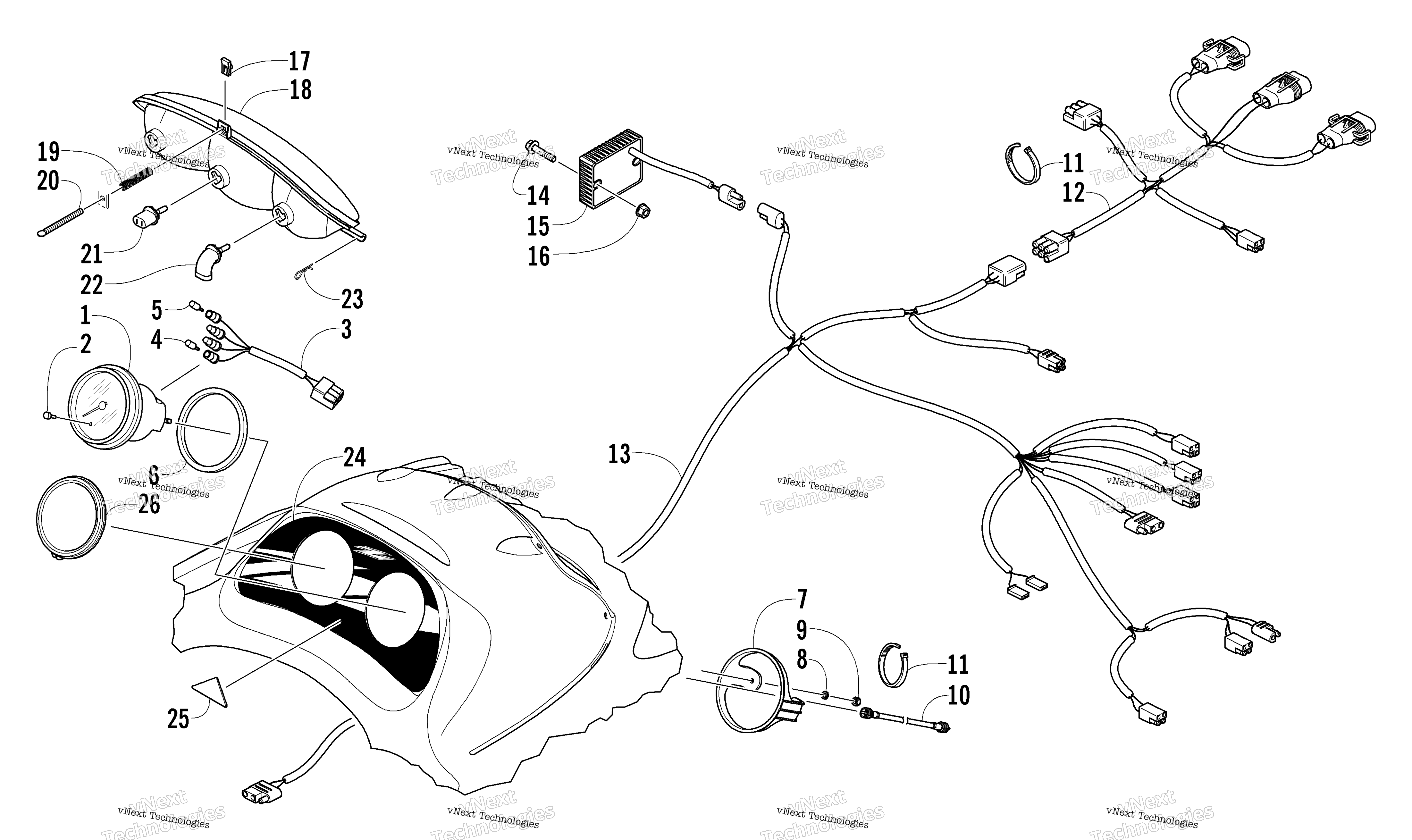 Headlight, Instruments, и Wiring Assemblies