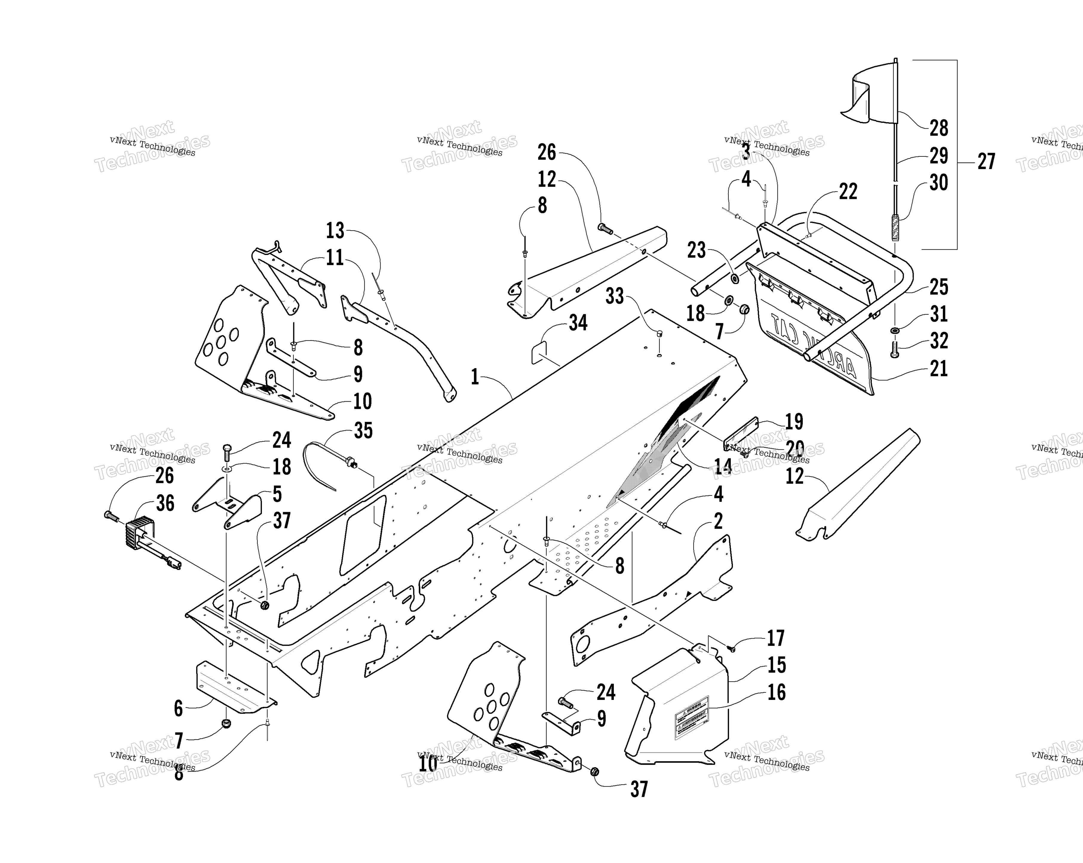Chassis, Footrest, и задний Bumper узел