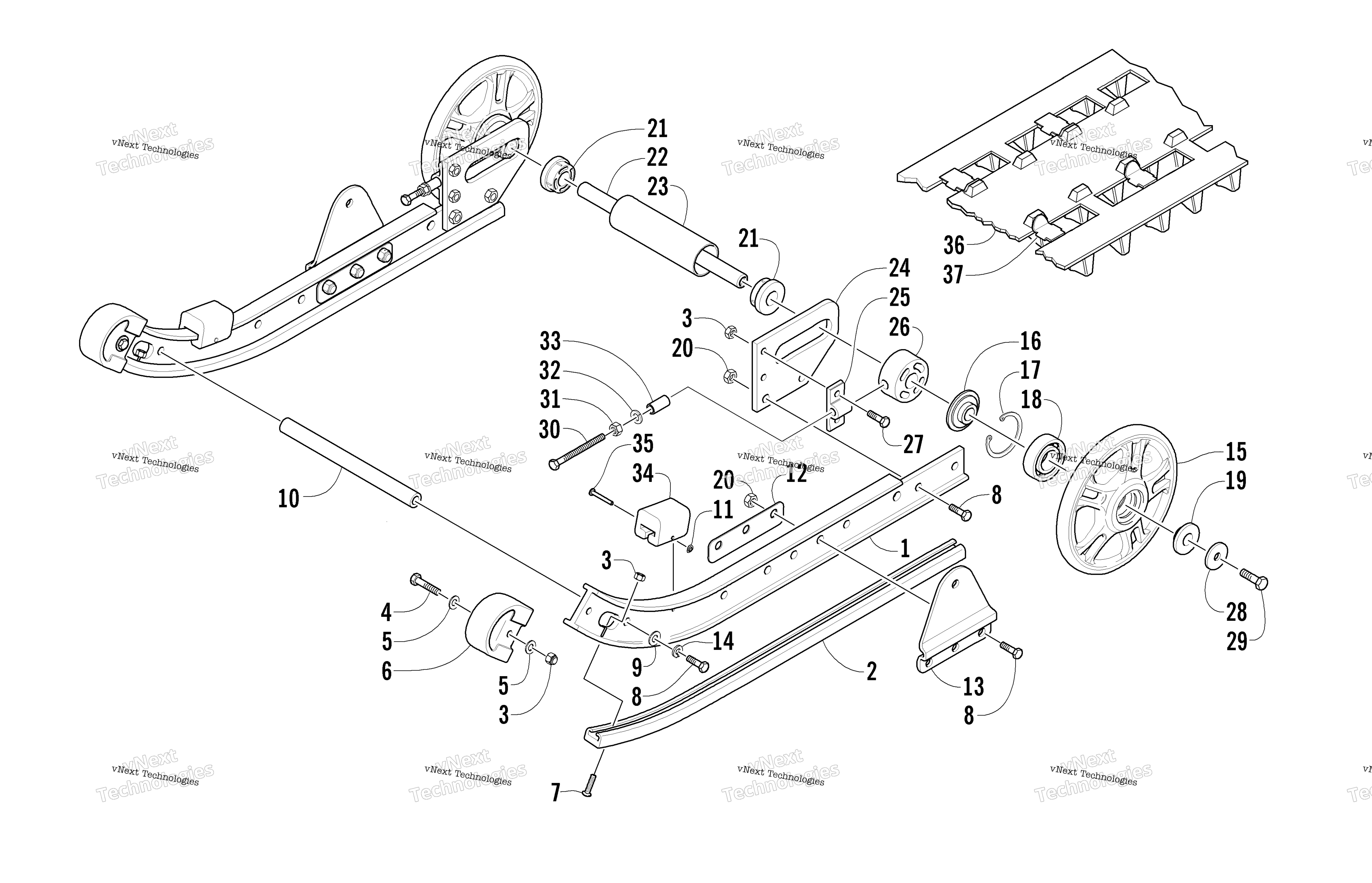 Slide Rail, Idler Wheels, и Track узел