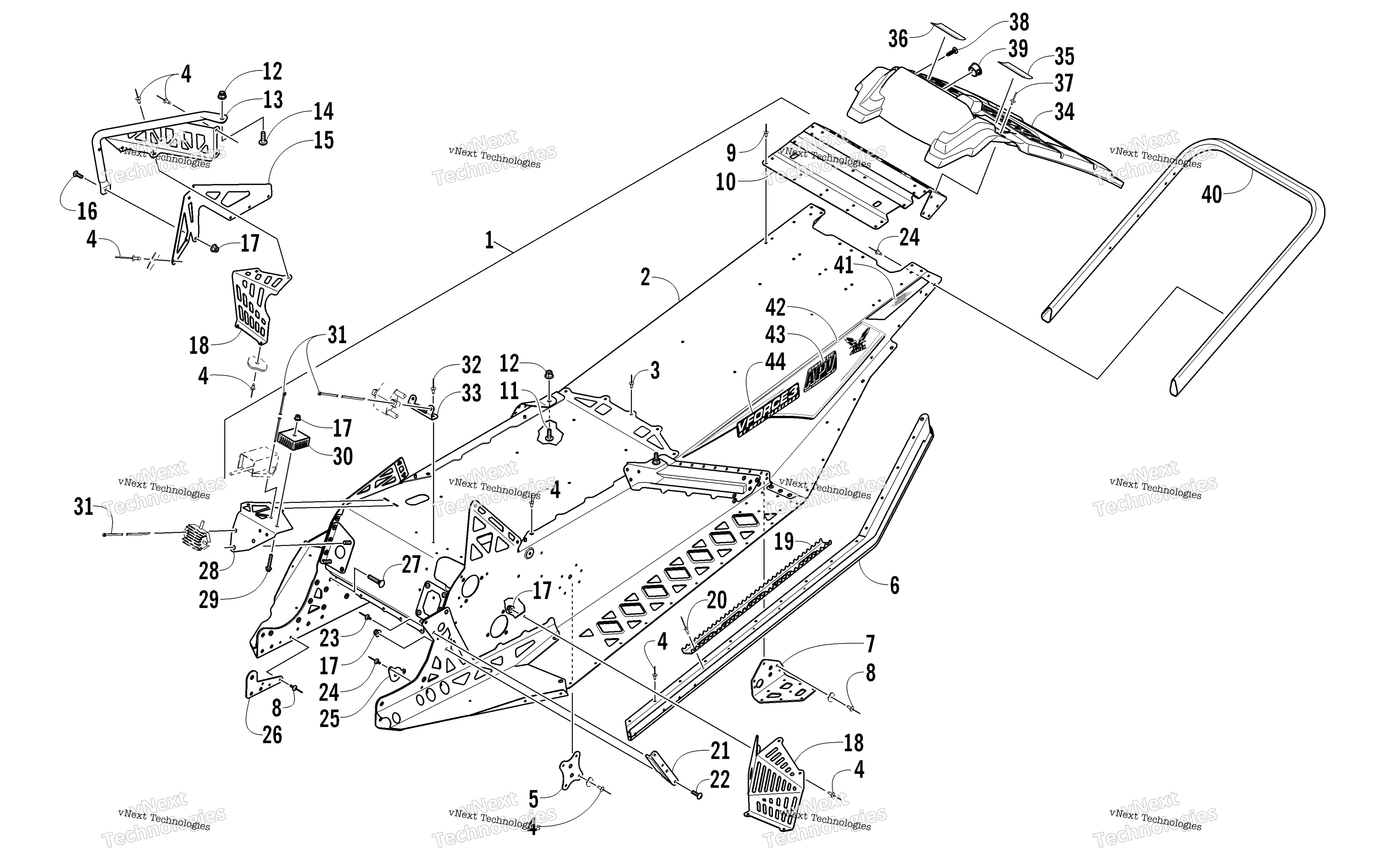 Chassis, задний Bumper, и Snowflap узел