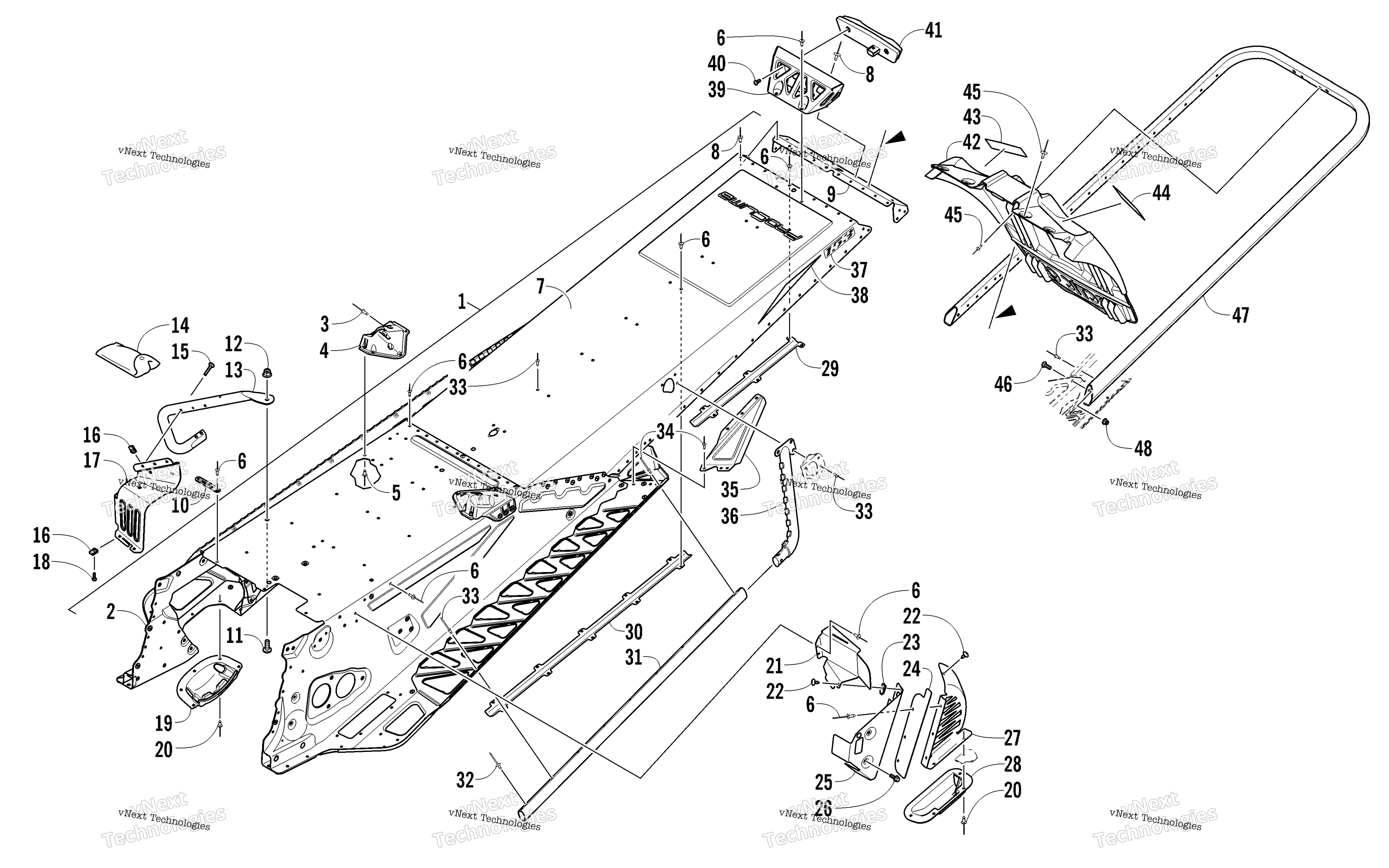 Tunnel, задний Bumper, и Snowflap узел