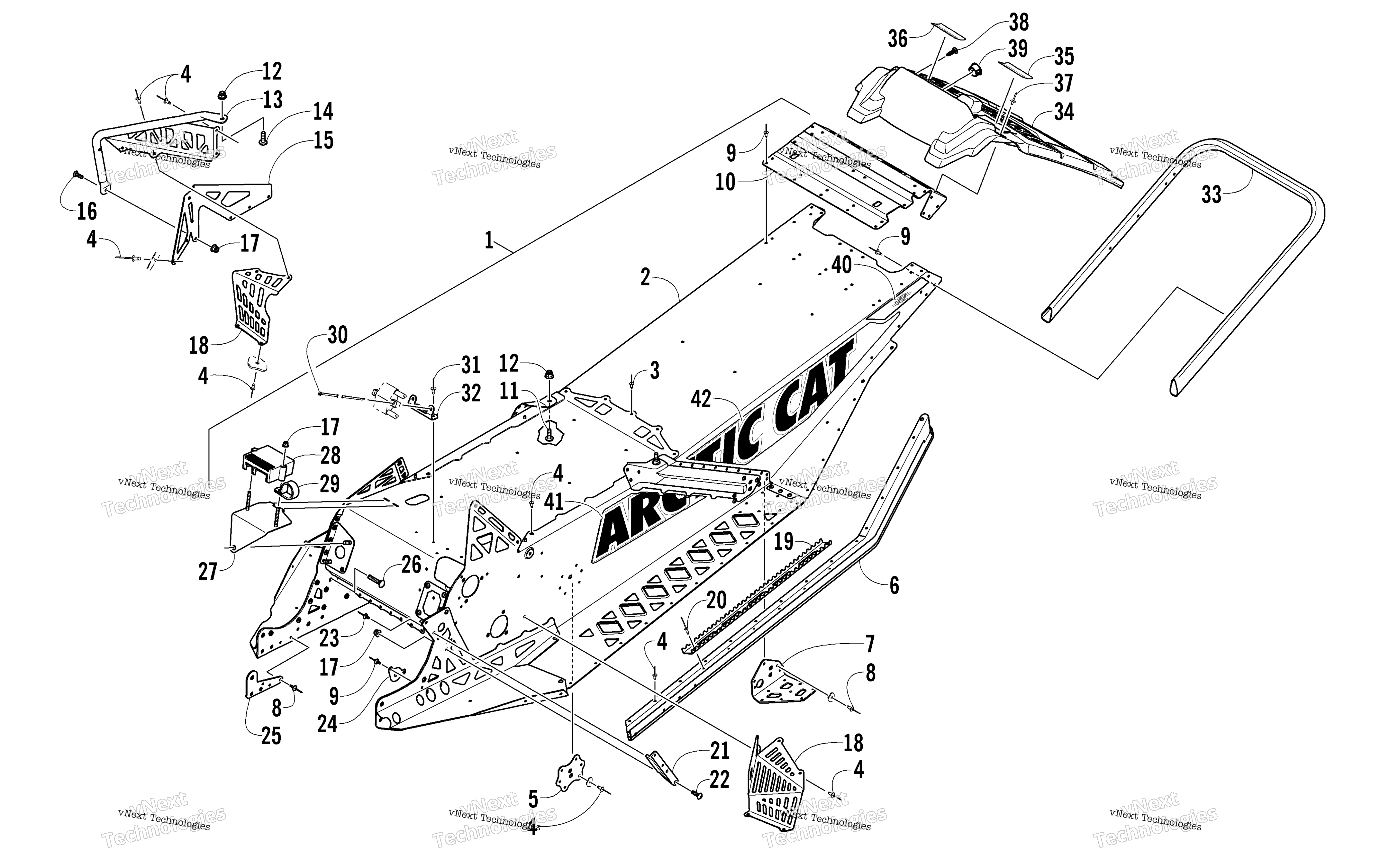 Chassis, задний Bumper, и Snowflap узел