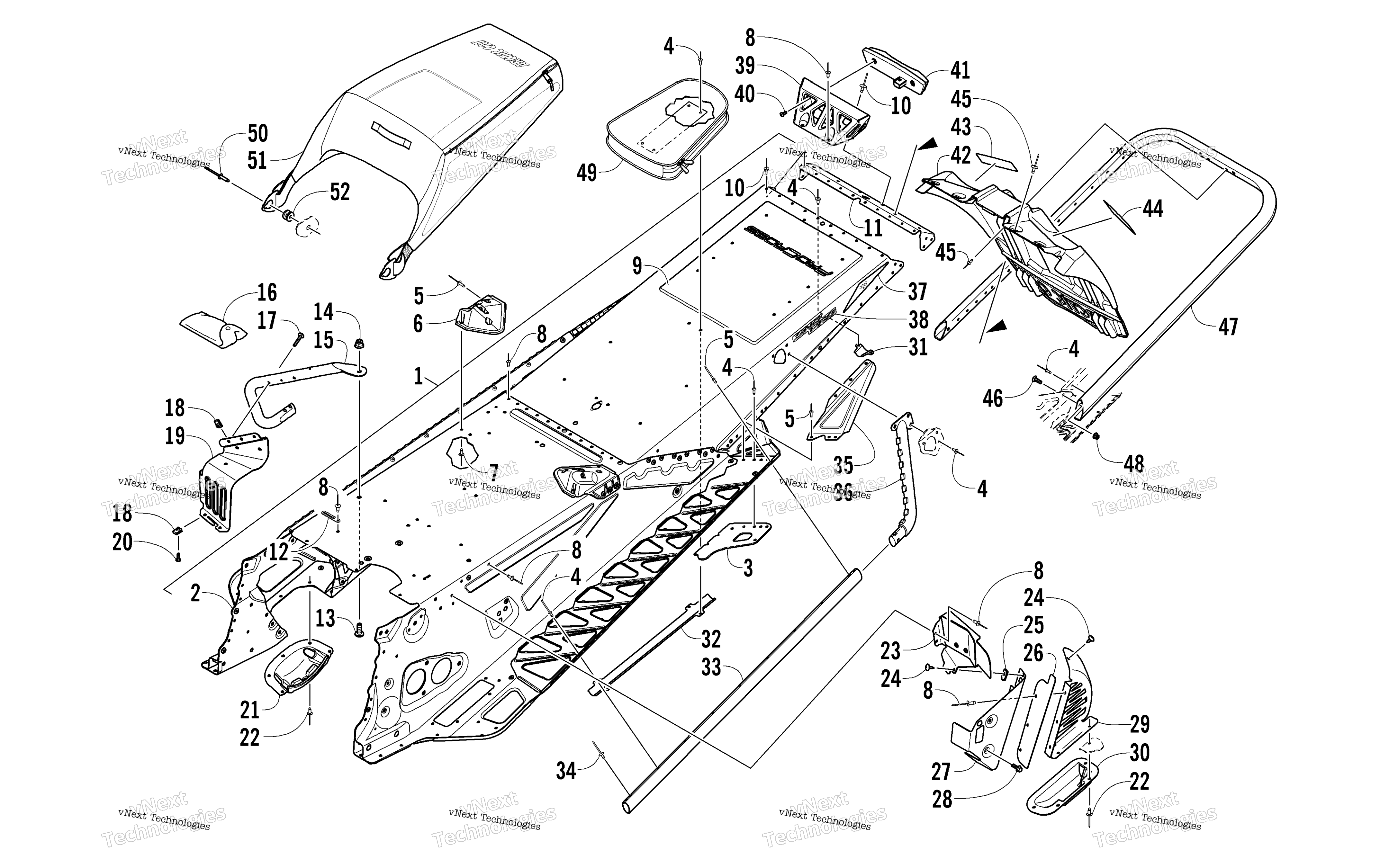 Tunnel, задний Bumper, и Snowflap узел