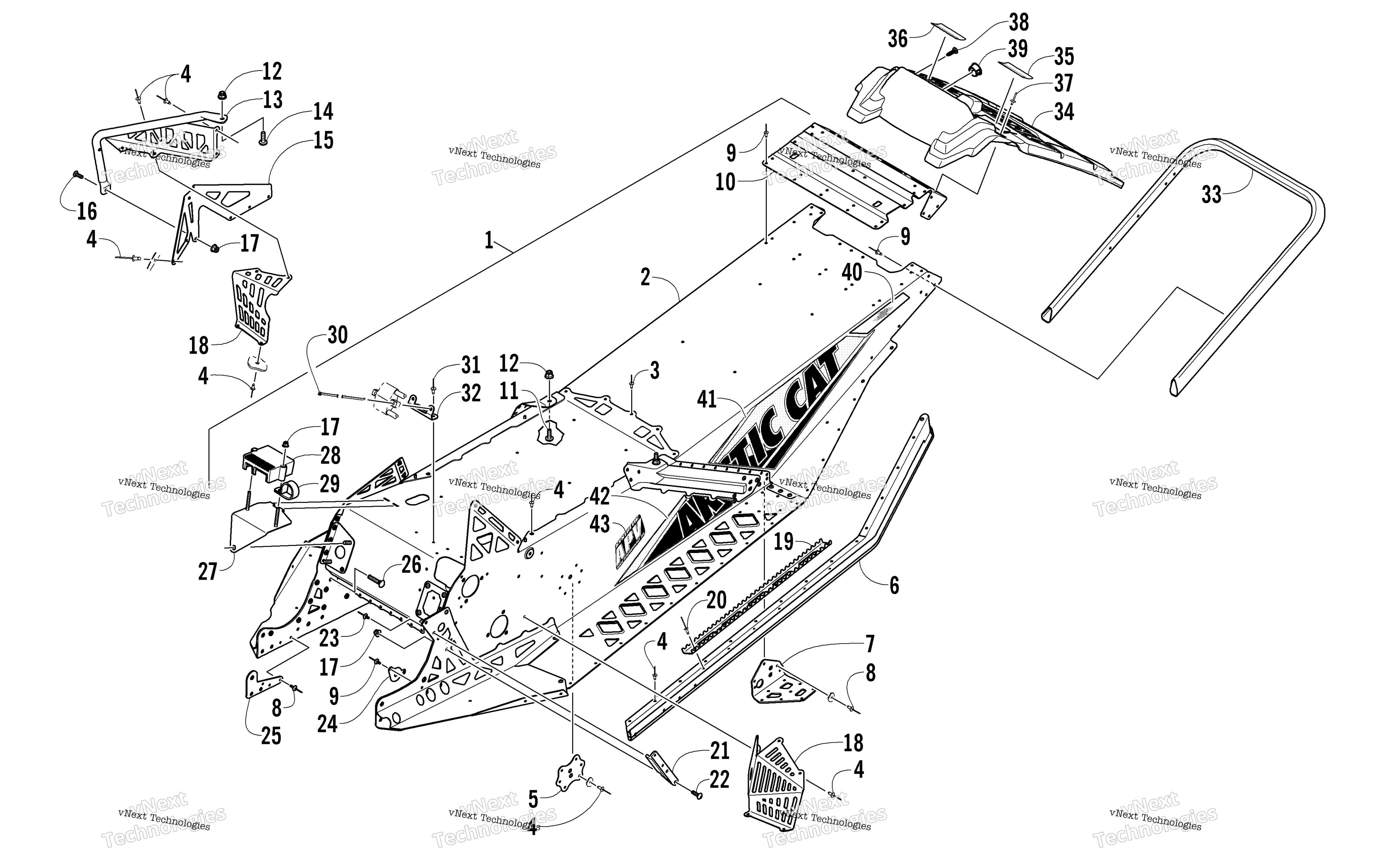 Chassis, задний Bumper, и Snowflap узел