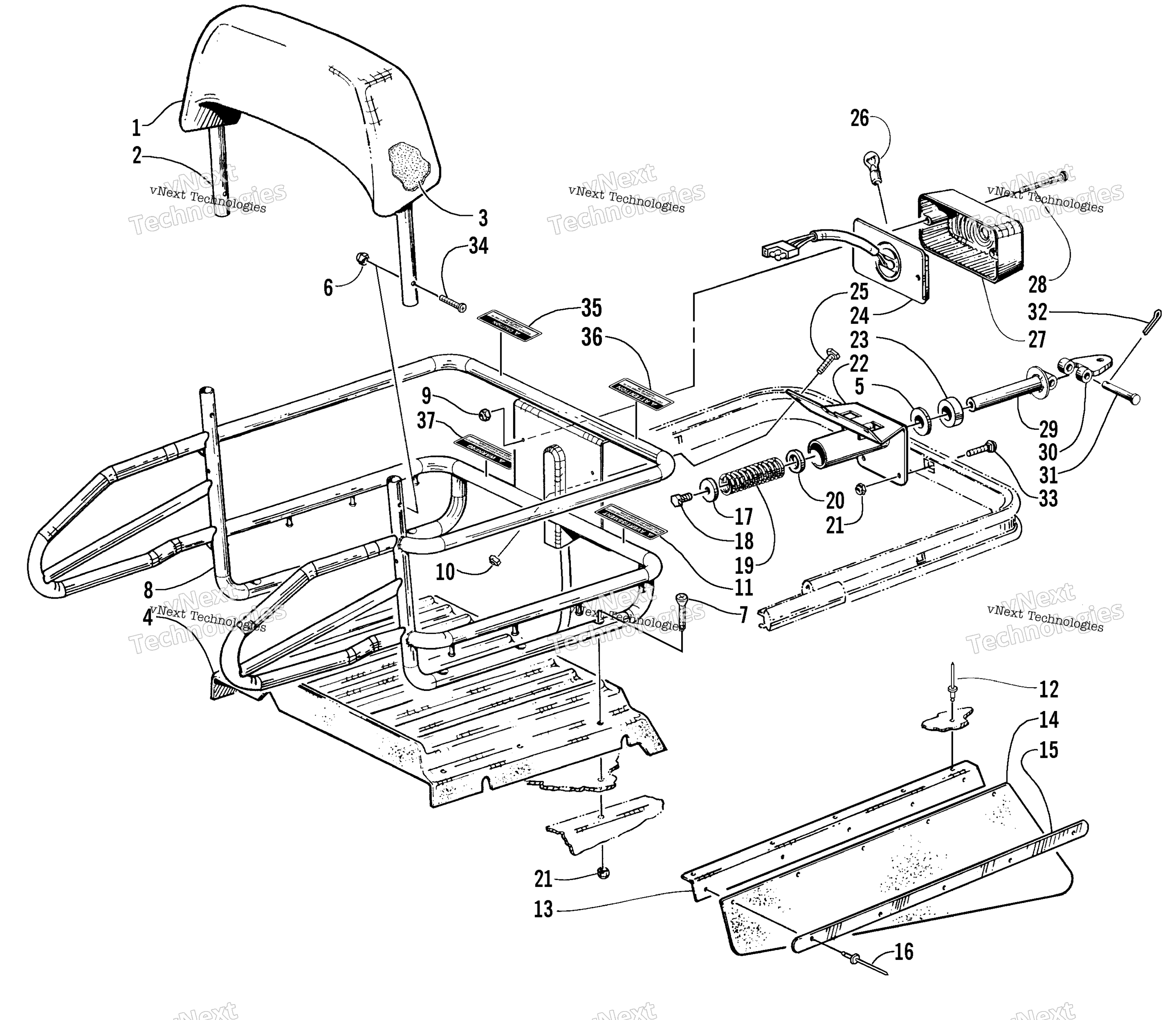 Rack, Backrest, Taillight, и Hitch Assemblies