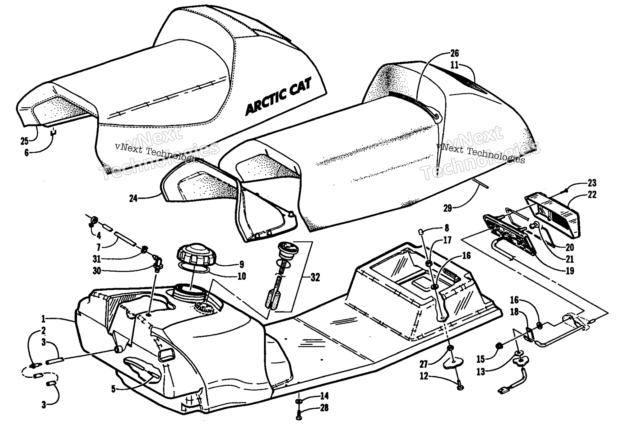 топливный Tank, Seat, и Taillight Assemblies