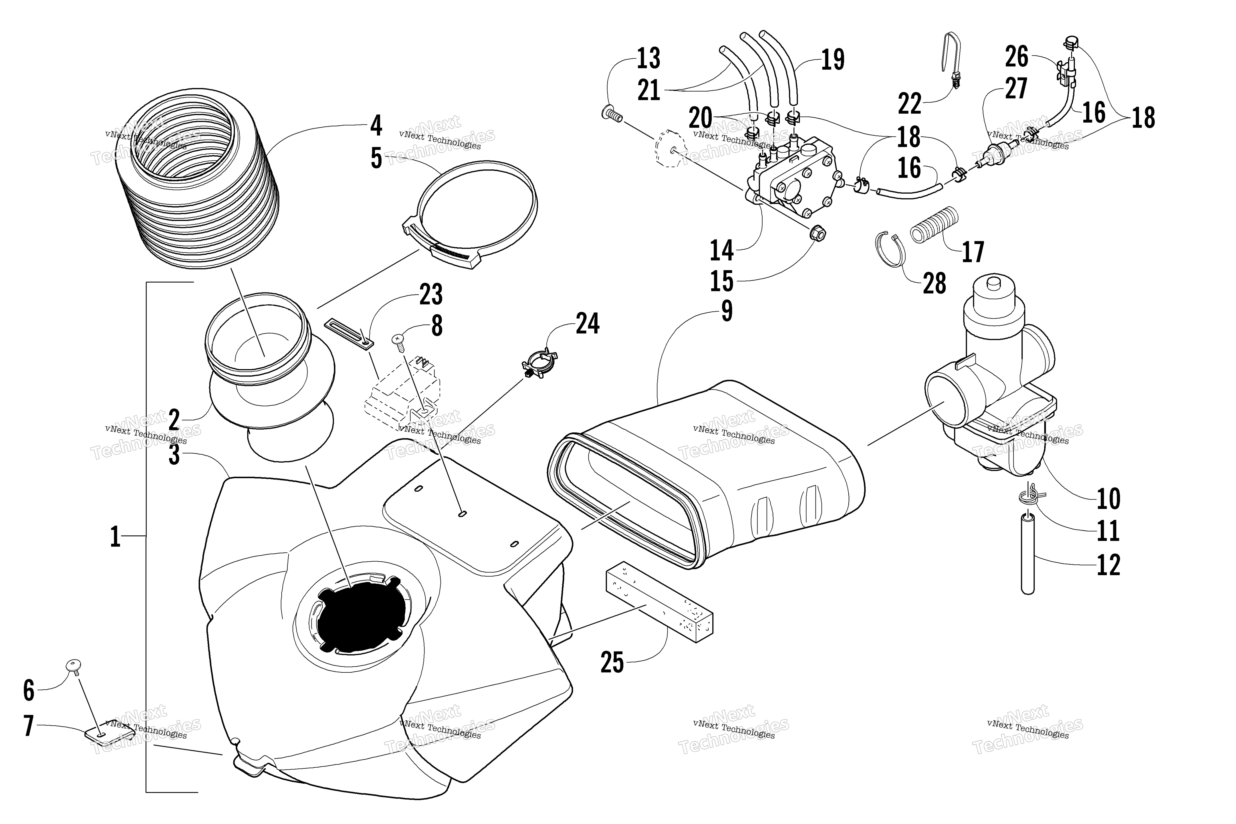 Воздушный Silencer, Carburetor, и топливный насос узел