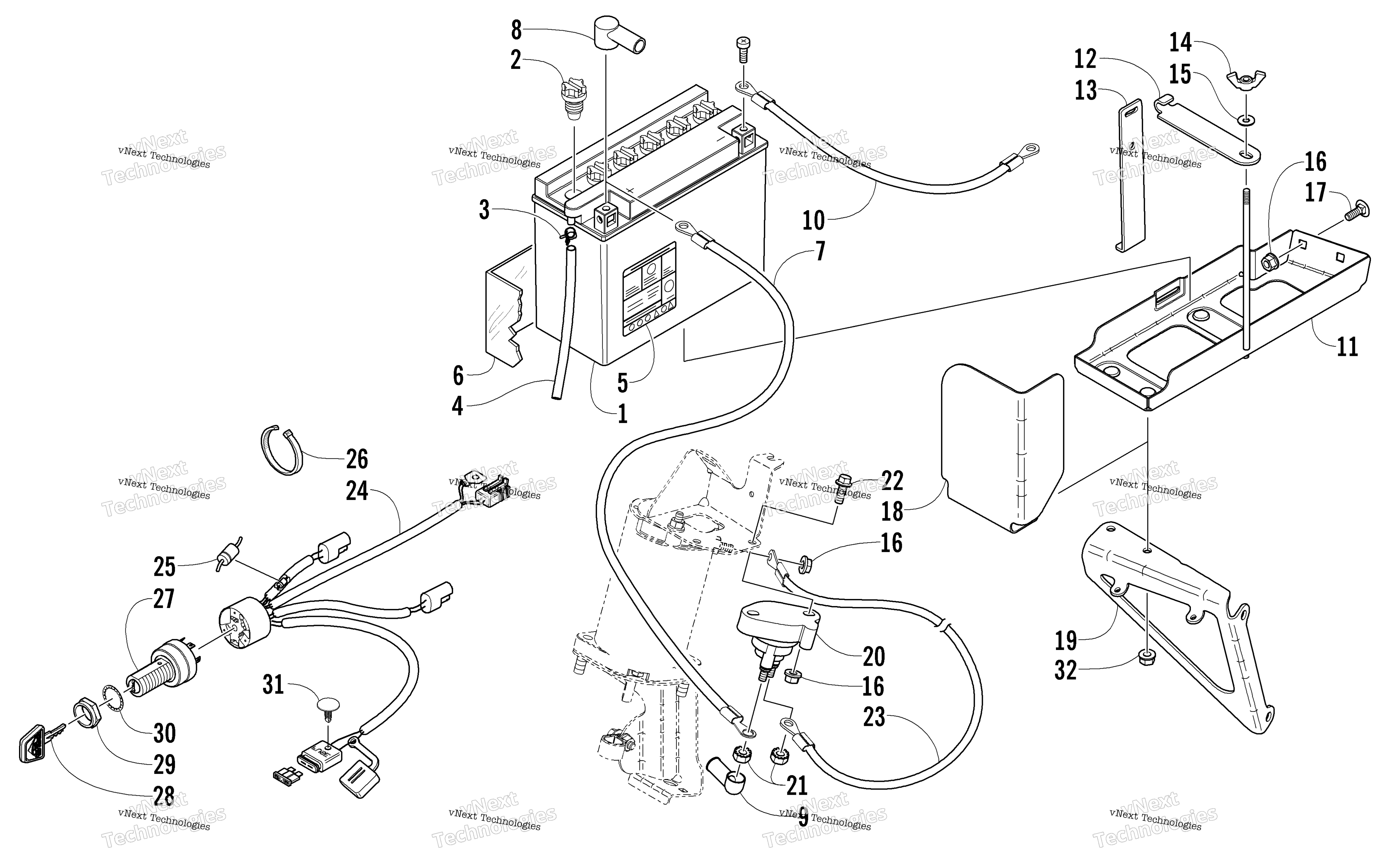 Battery, Solenoid, и Cables (Optional)