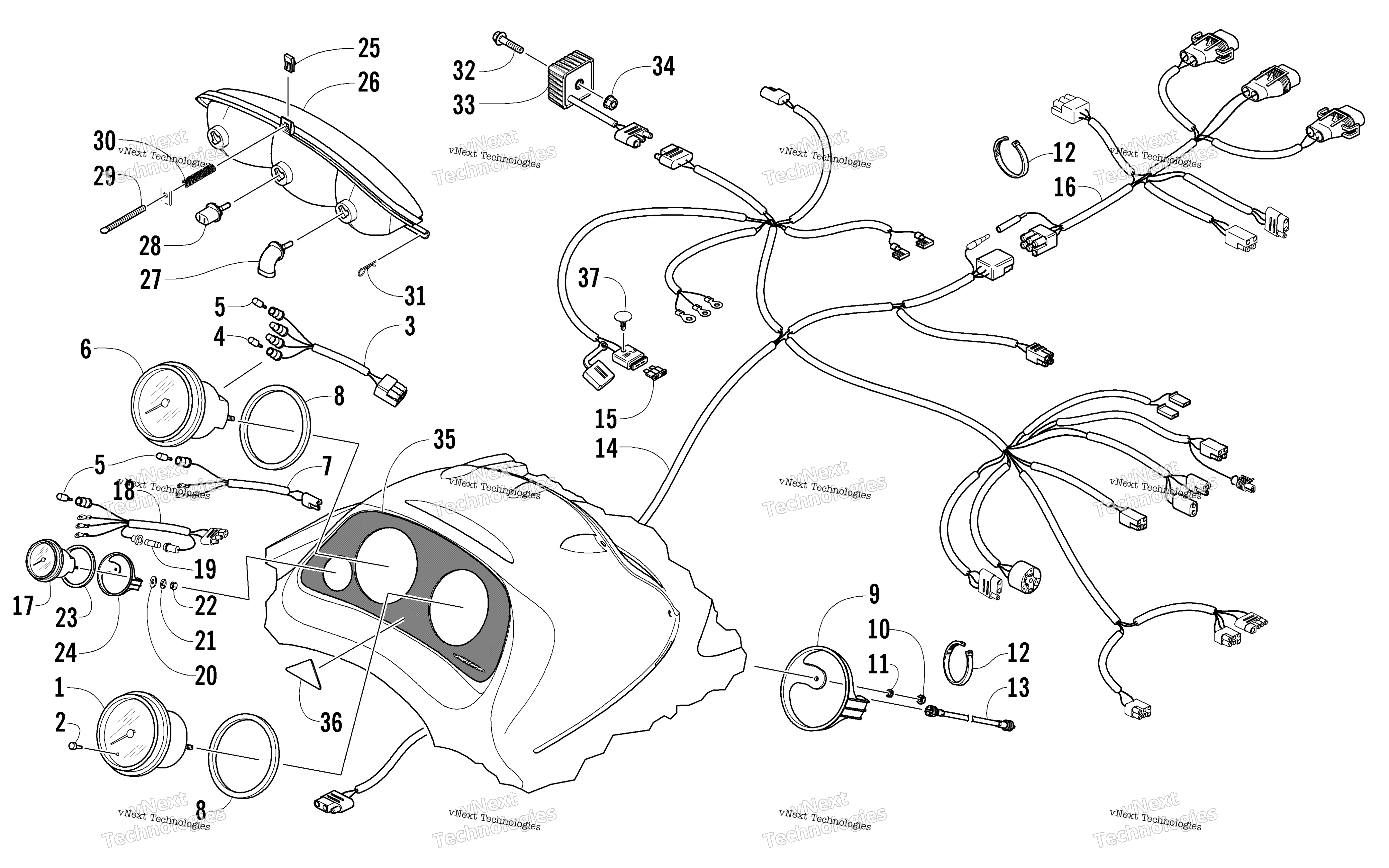 Headlight, Instruments, и Wiring Assemblies