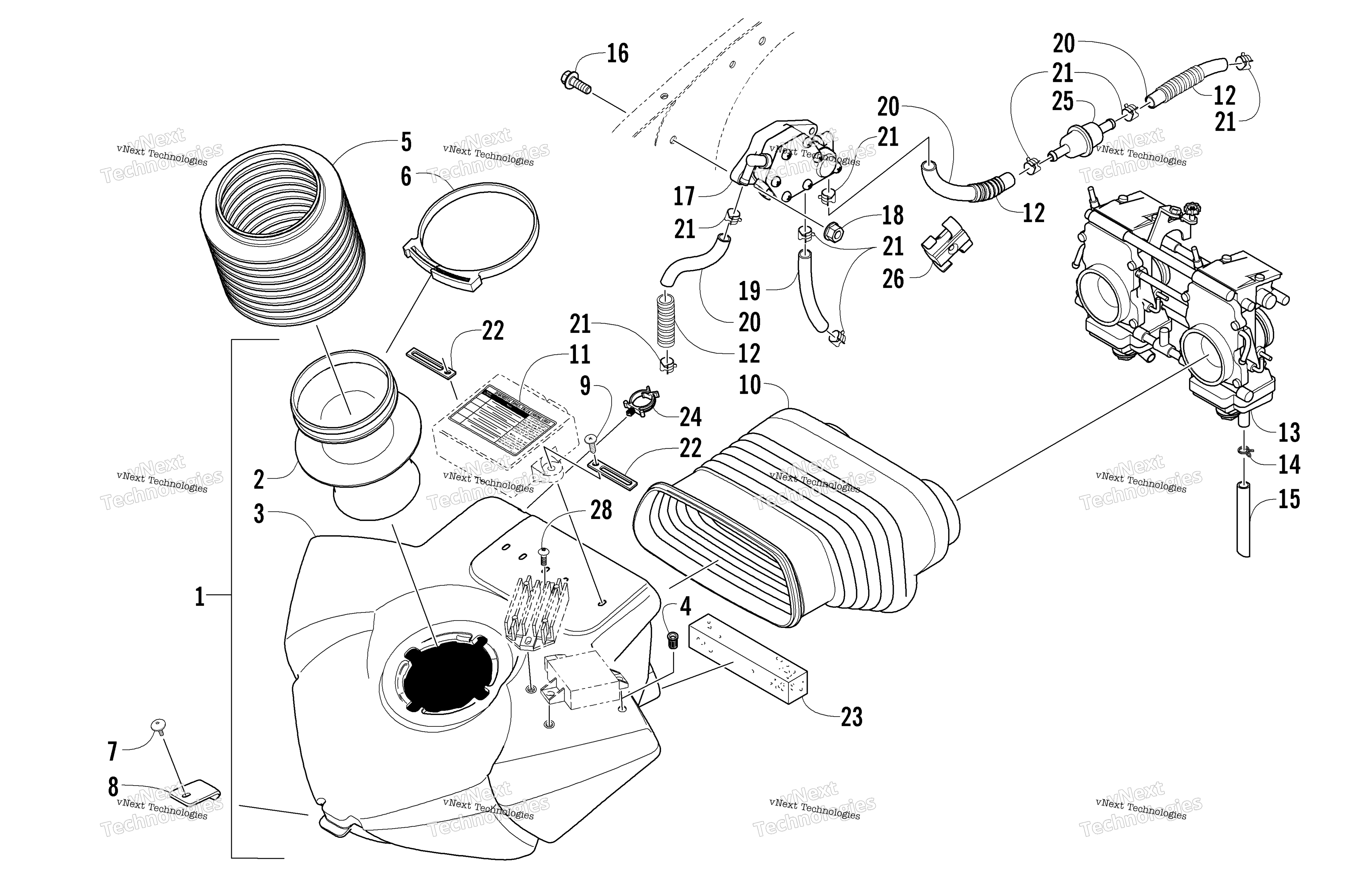 Воздушный Silencer, Carburetor, и топливный насос узел
