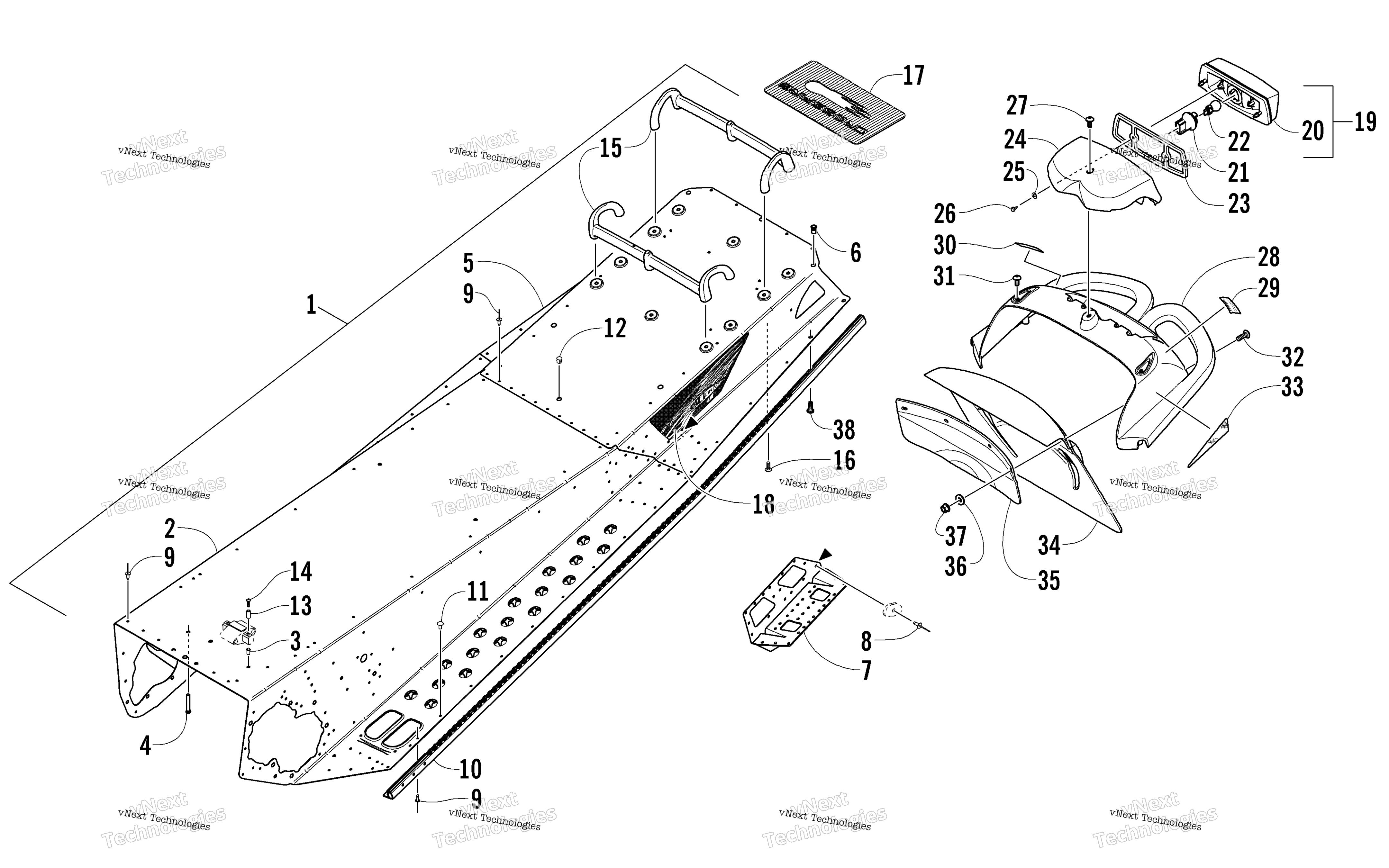 Tunnel, задний Bumper, и Taillight узел