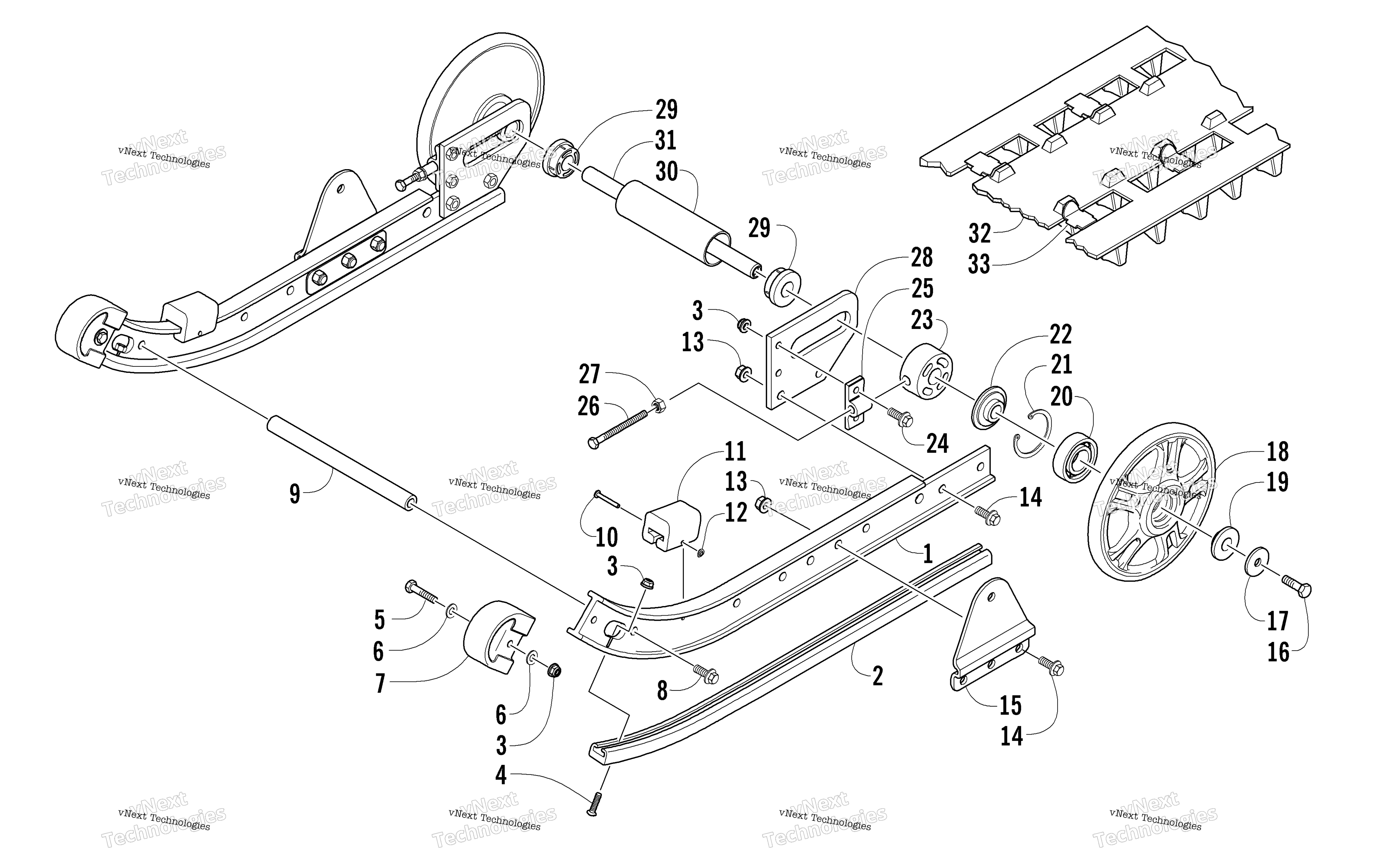 Slide Rail, Idler Wheels, и Track узел