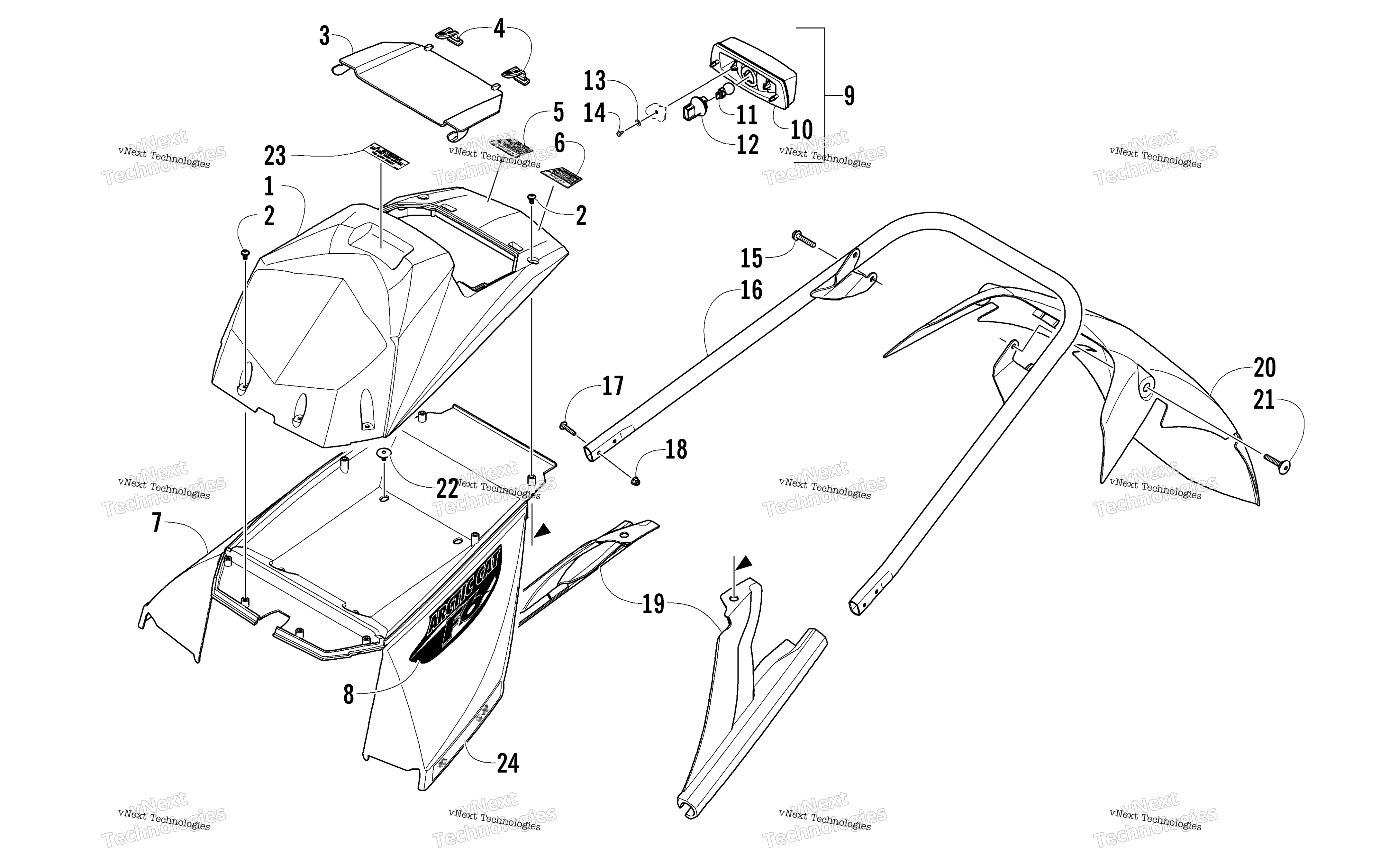 задний Bumper, Storage Box, и Taillight узел
