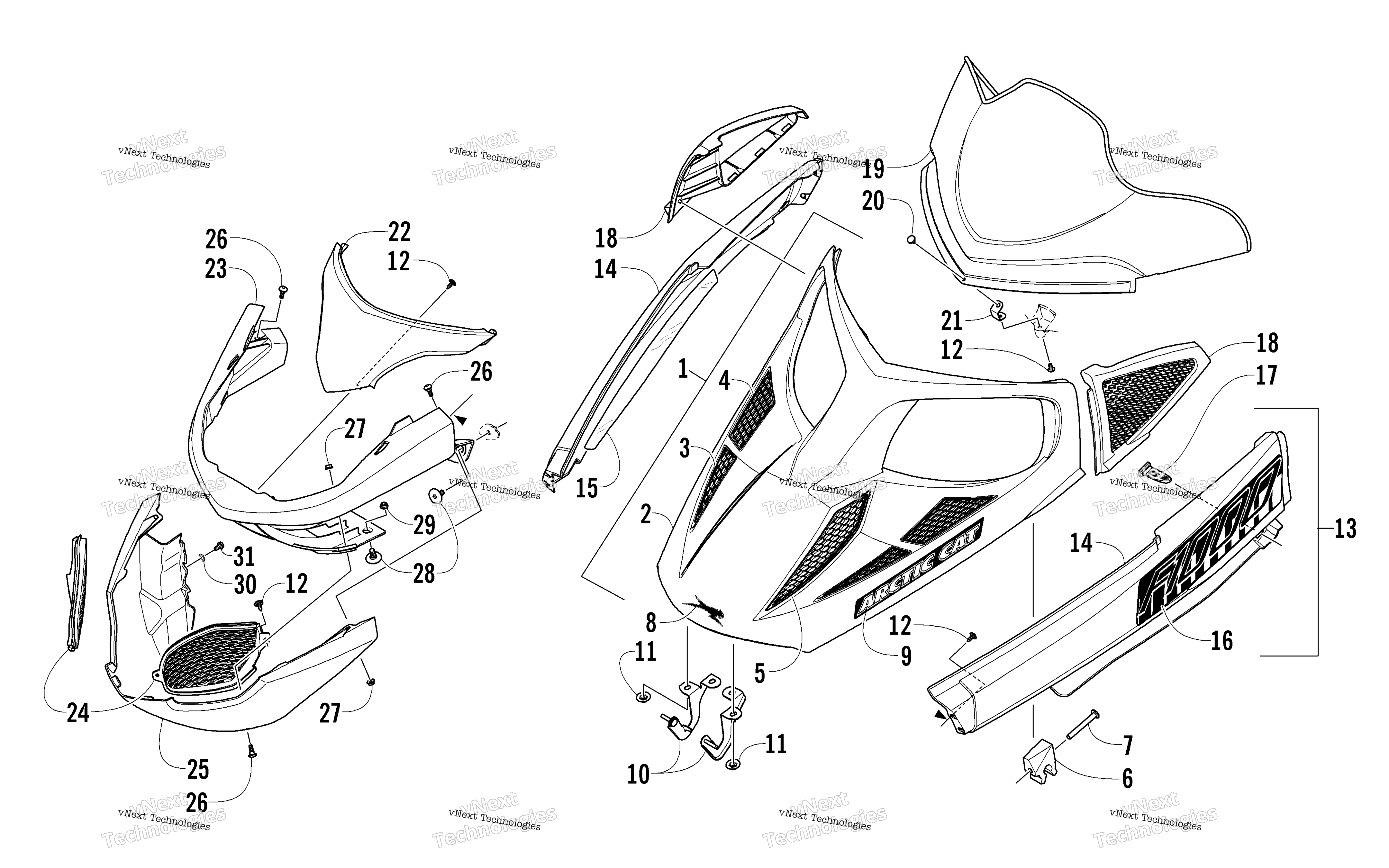 Hood, Windshield, и передний Bumper узел