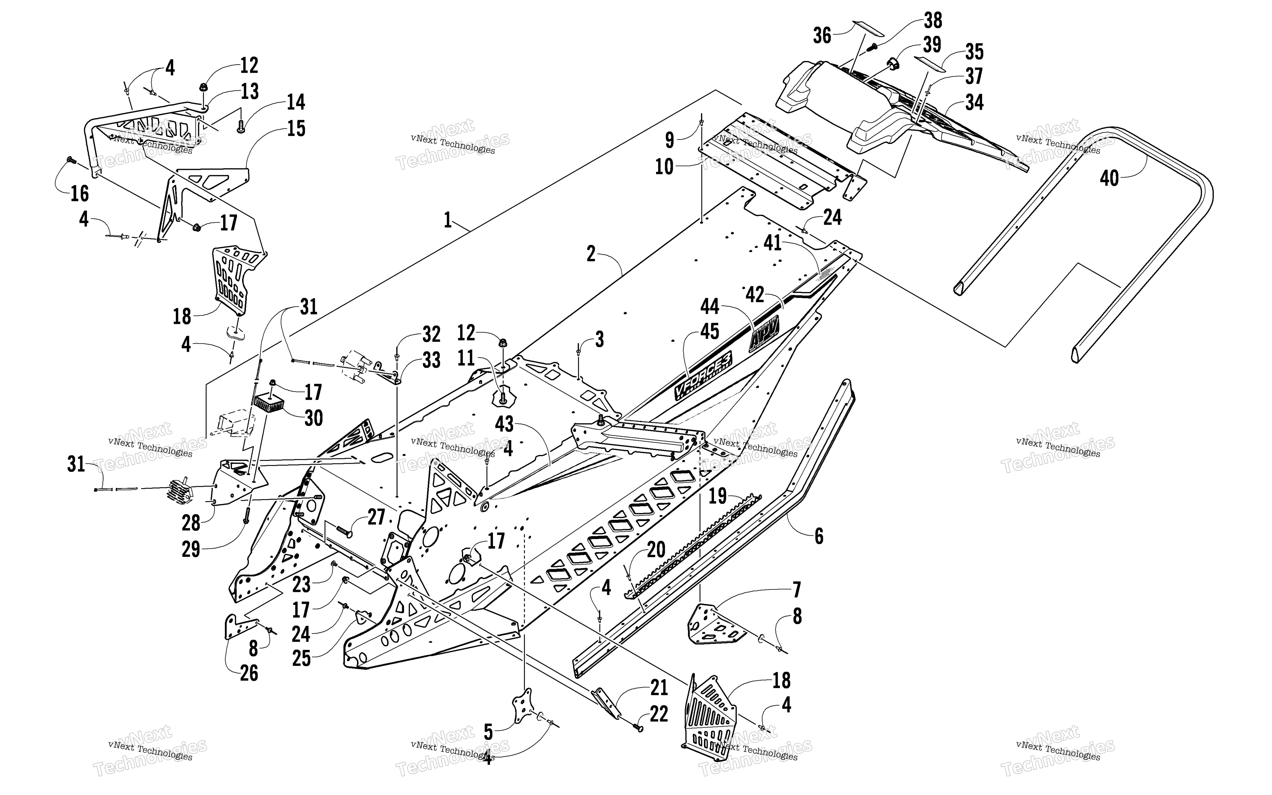 Chassis, задний Bumper, и Snowflap узел
