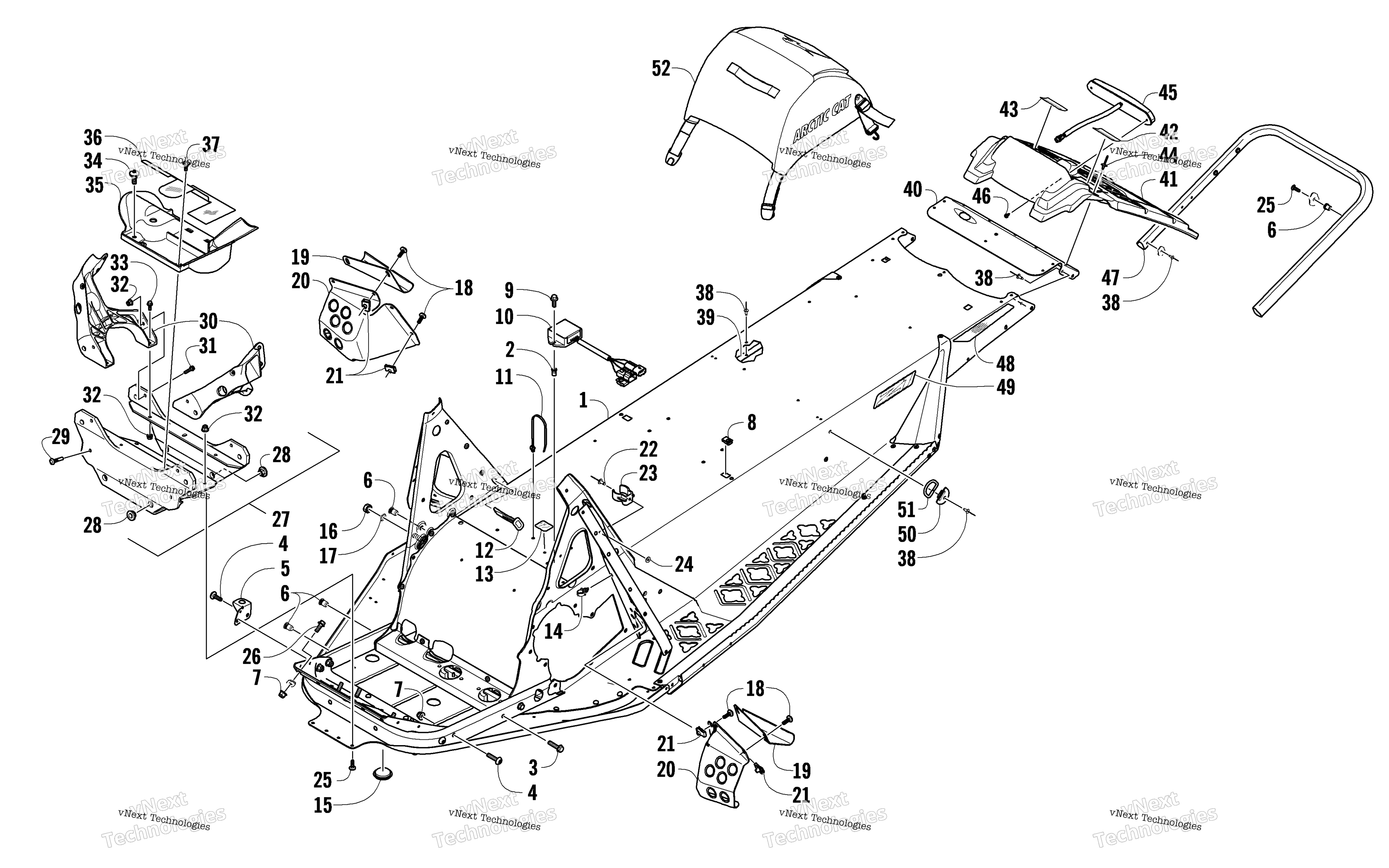 Chassis, задний Bumper, и Snowflap узел