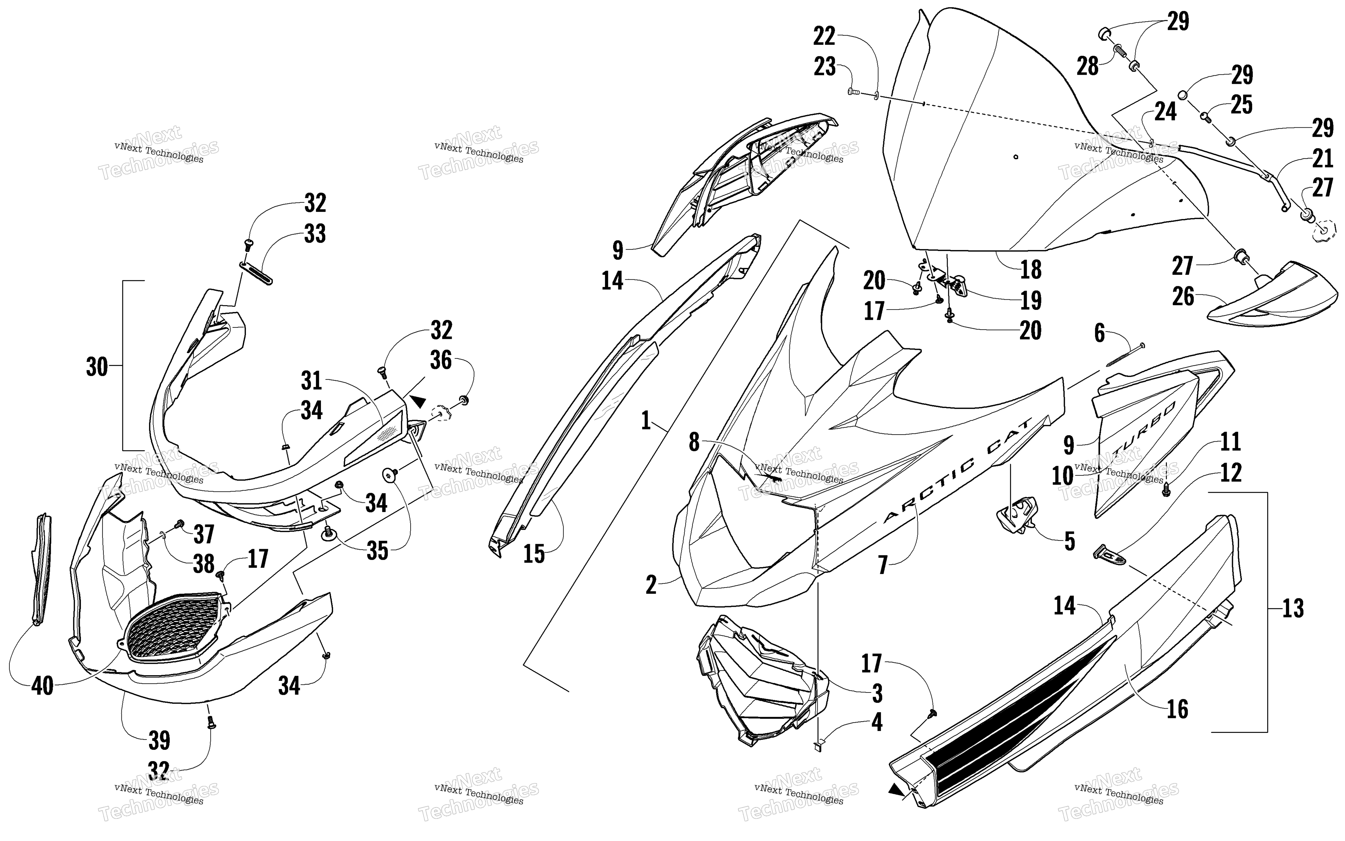 Hood, Windshield, и передний Bumper узел