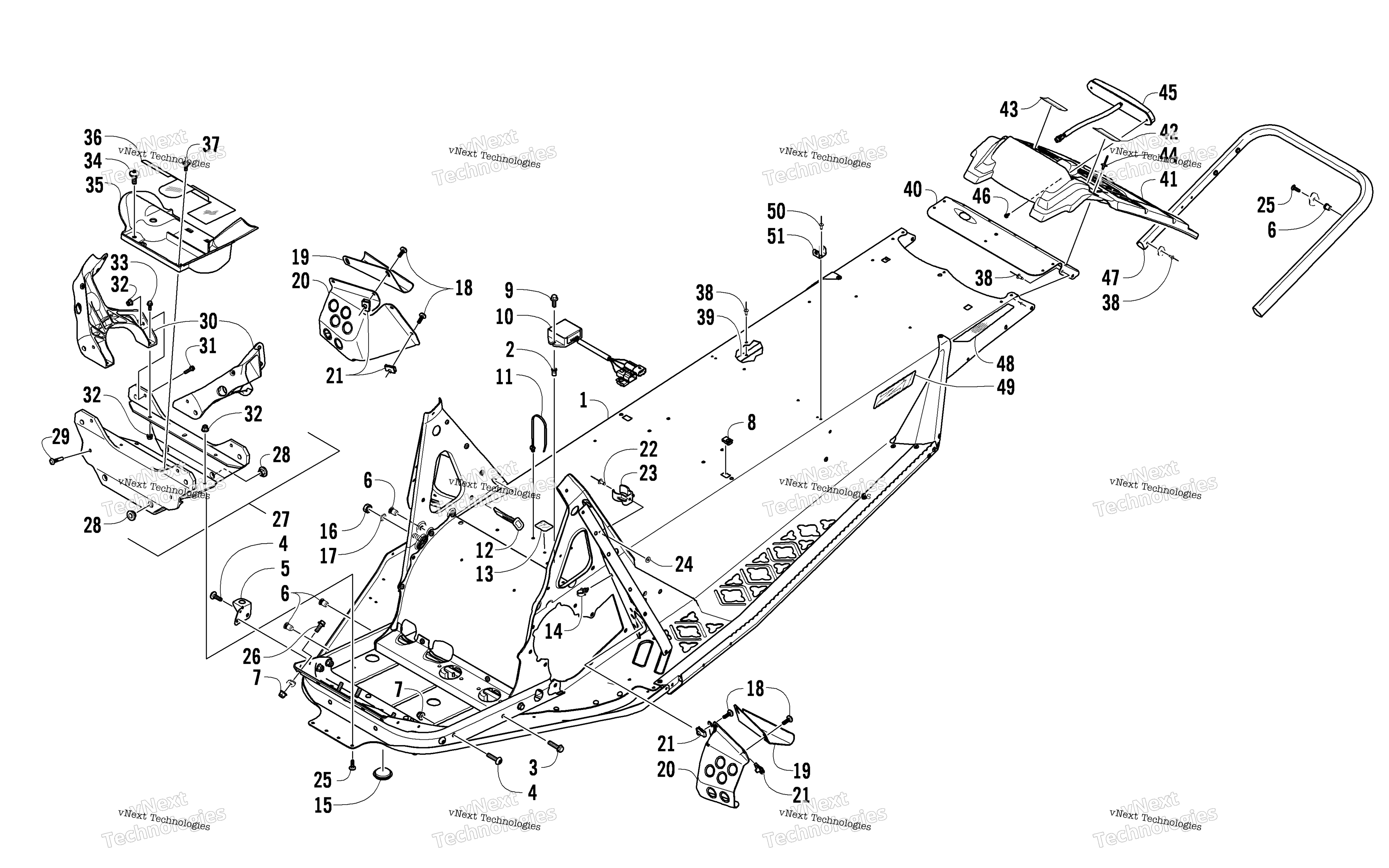 Chassis, задний Bumper, и Snowflap узел