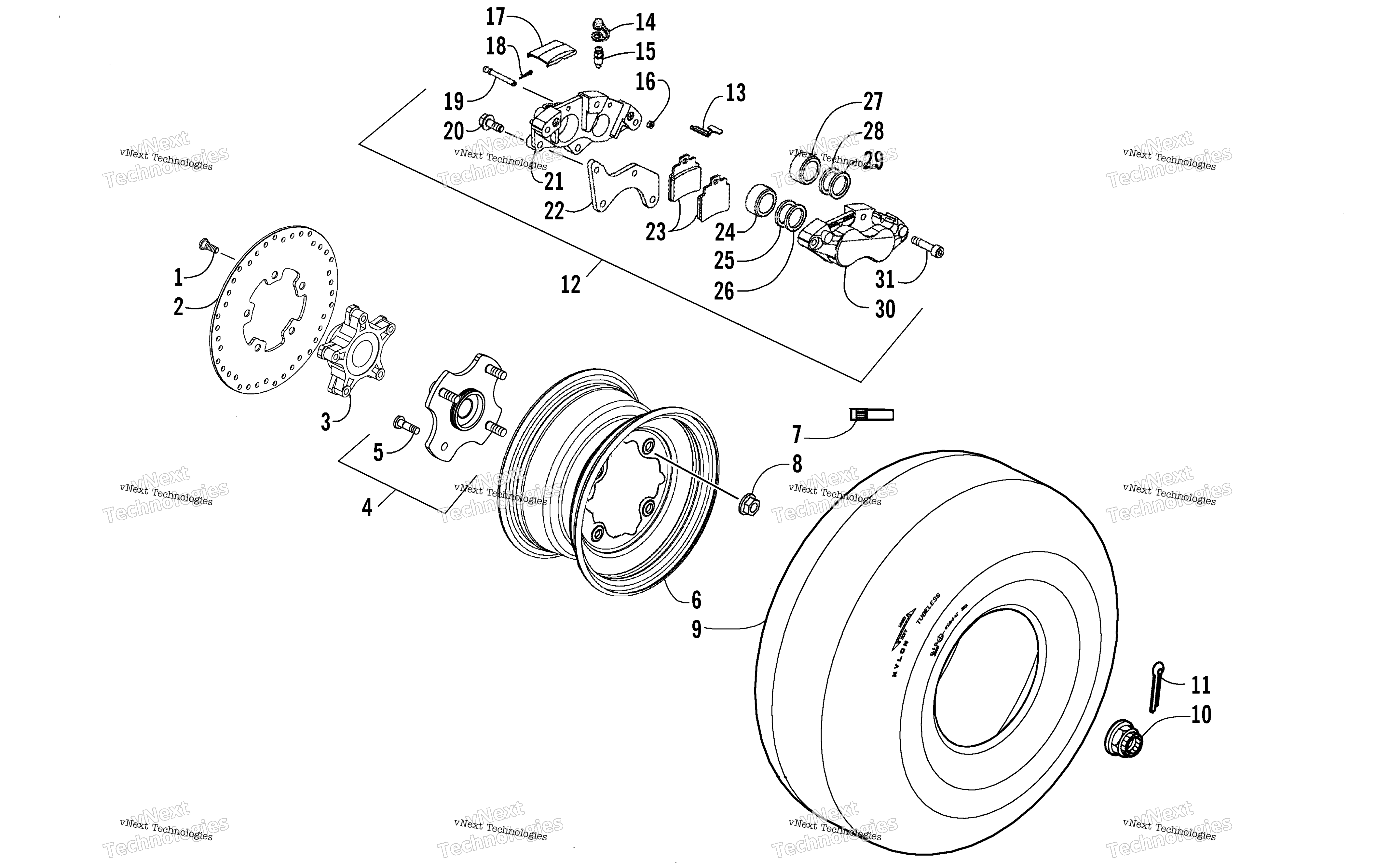 Задняя часть Wheels And Brake Assembly