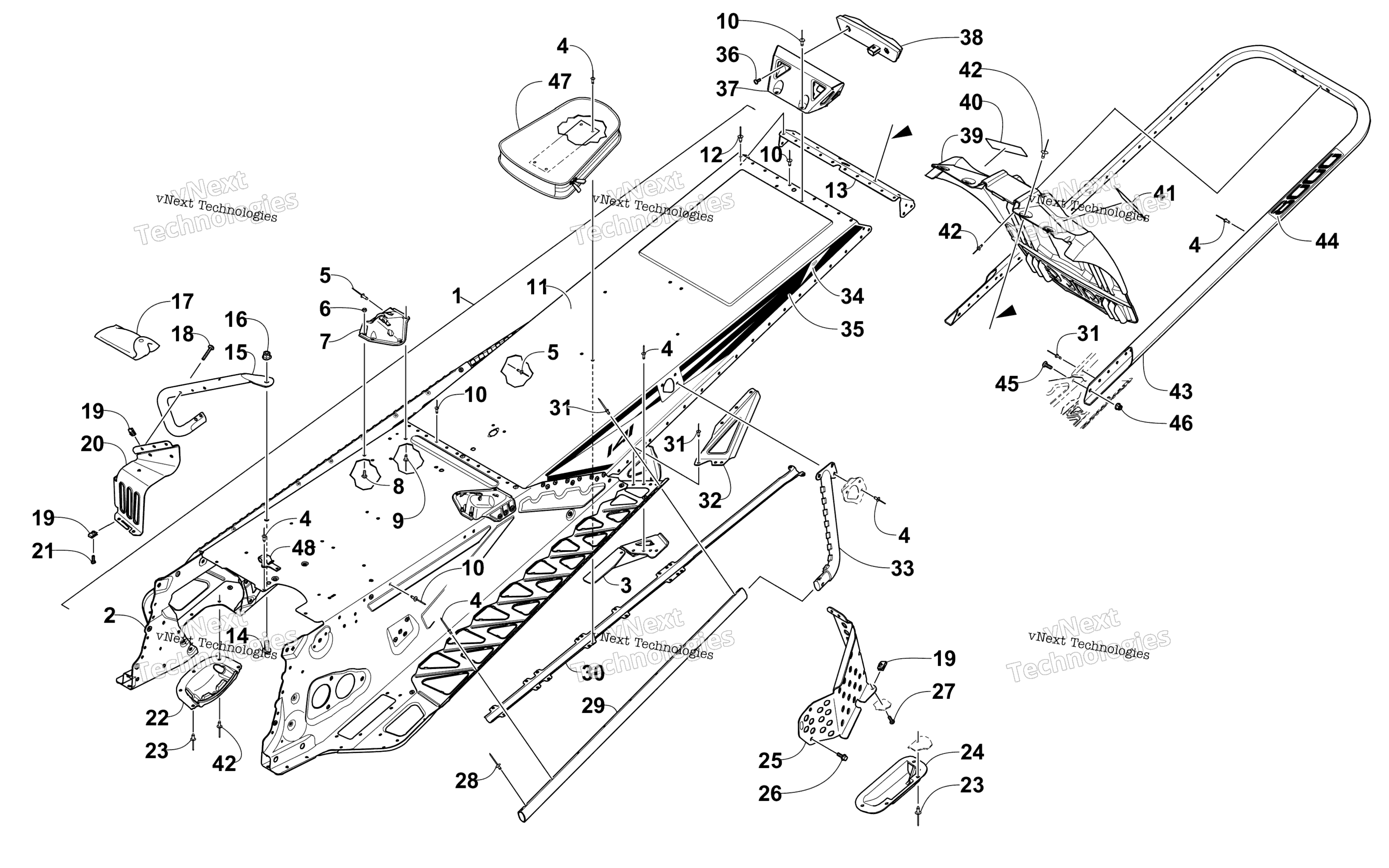 Tunnel, задний Bumper, и Snowflap узел
