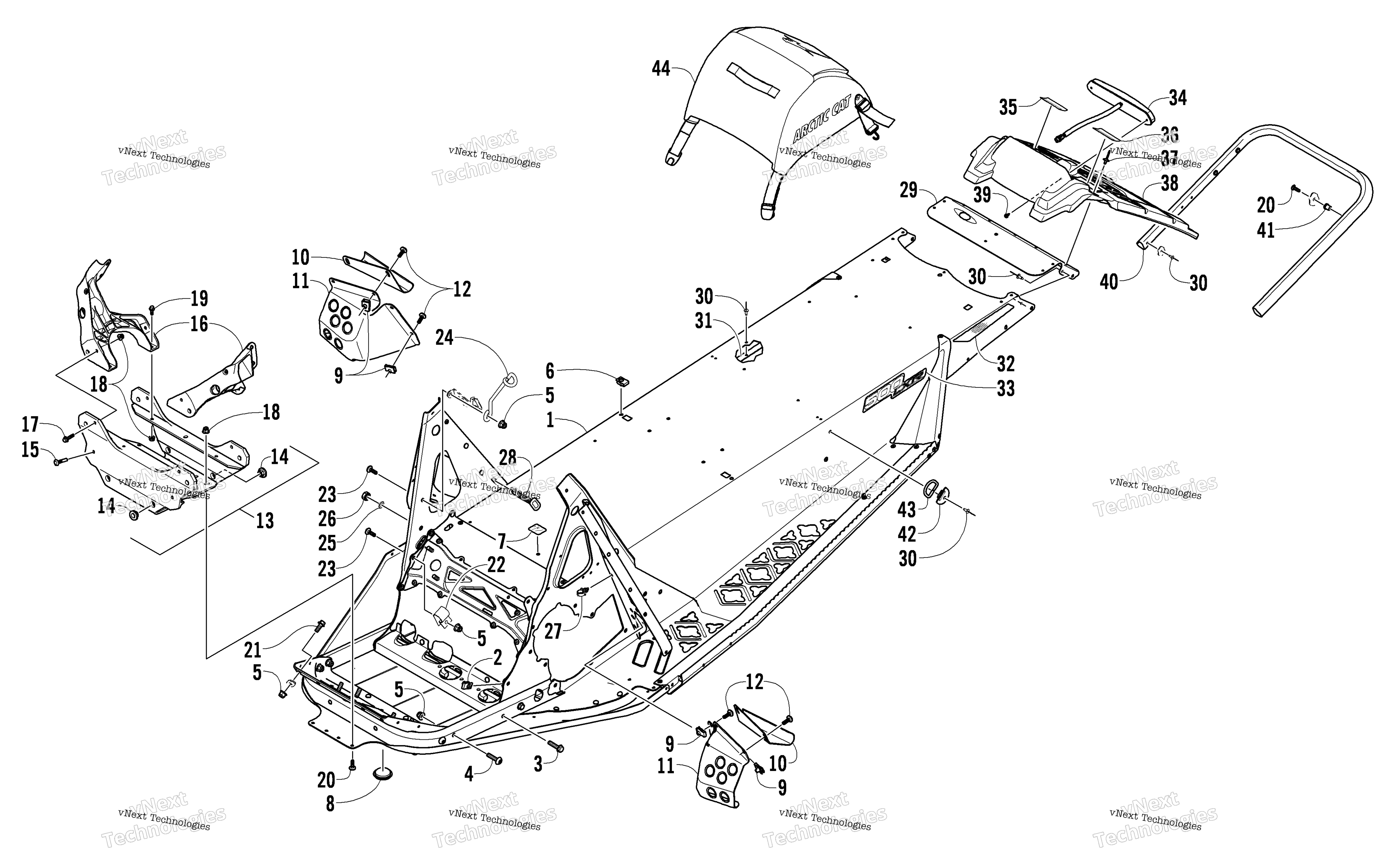 Chassis, задний Bumper, и Snowflap узел