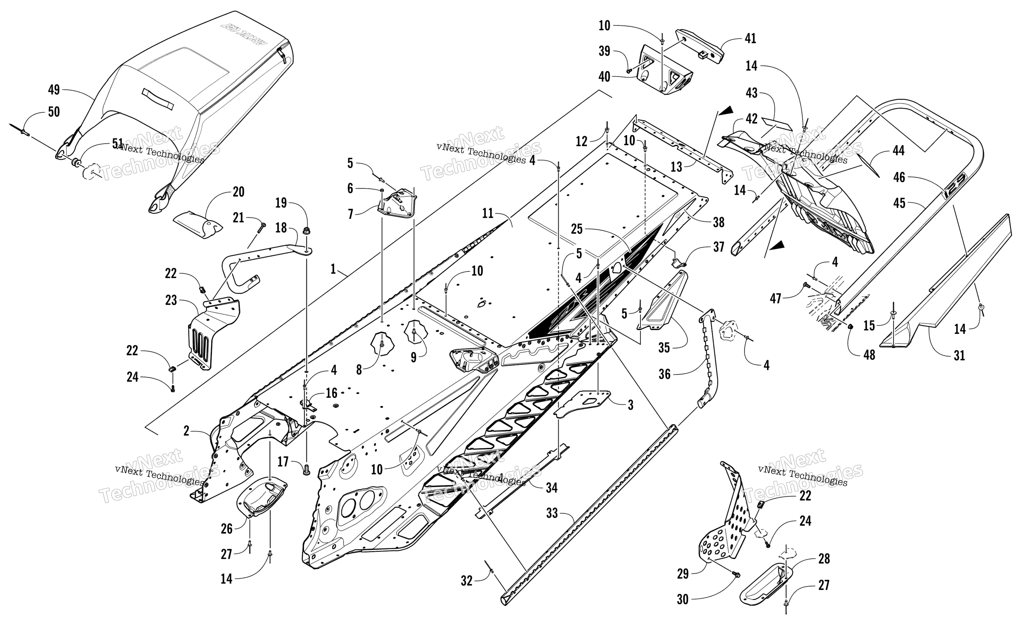 Tunnel, задний Bumper, и Snowflap узел