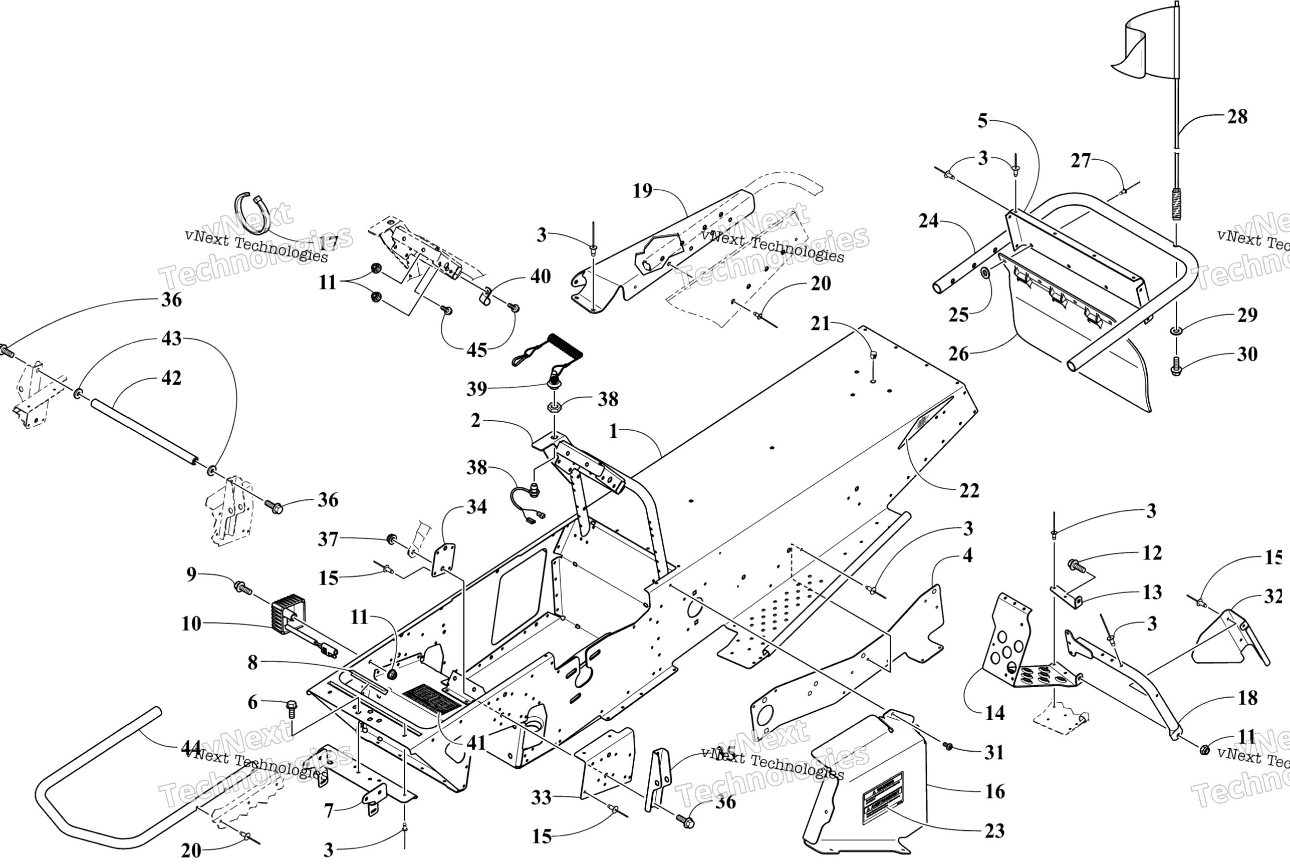 Chassis, Footrest, и задний Bumper узел