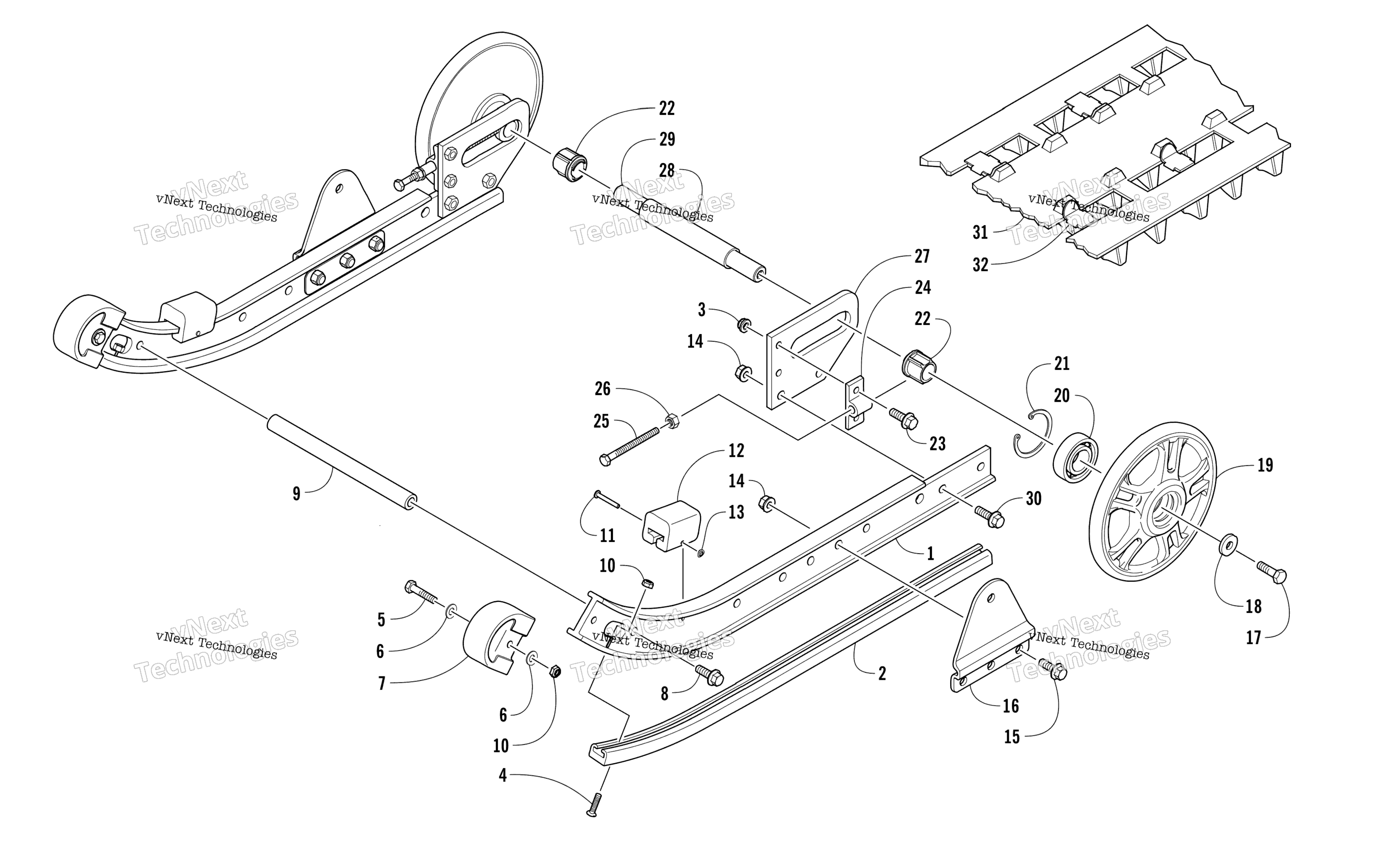 Slide Rail, Idler Wheels, и Track узел