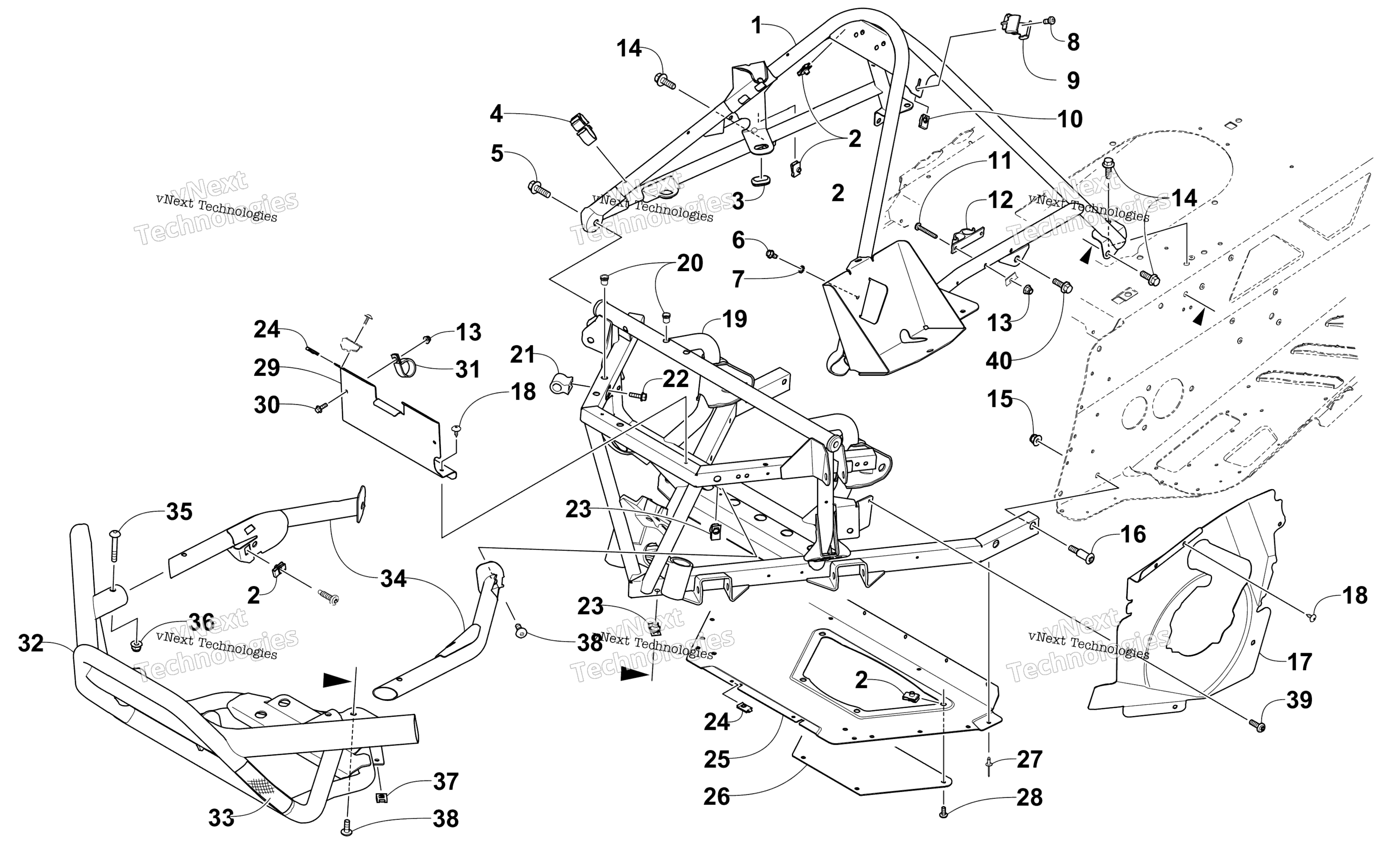 Передняя часть Bumper, Frame, And Steering Support Assembly