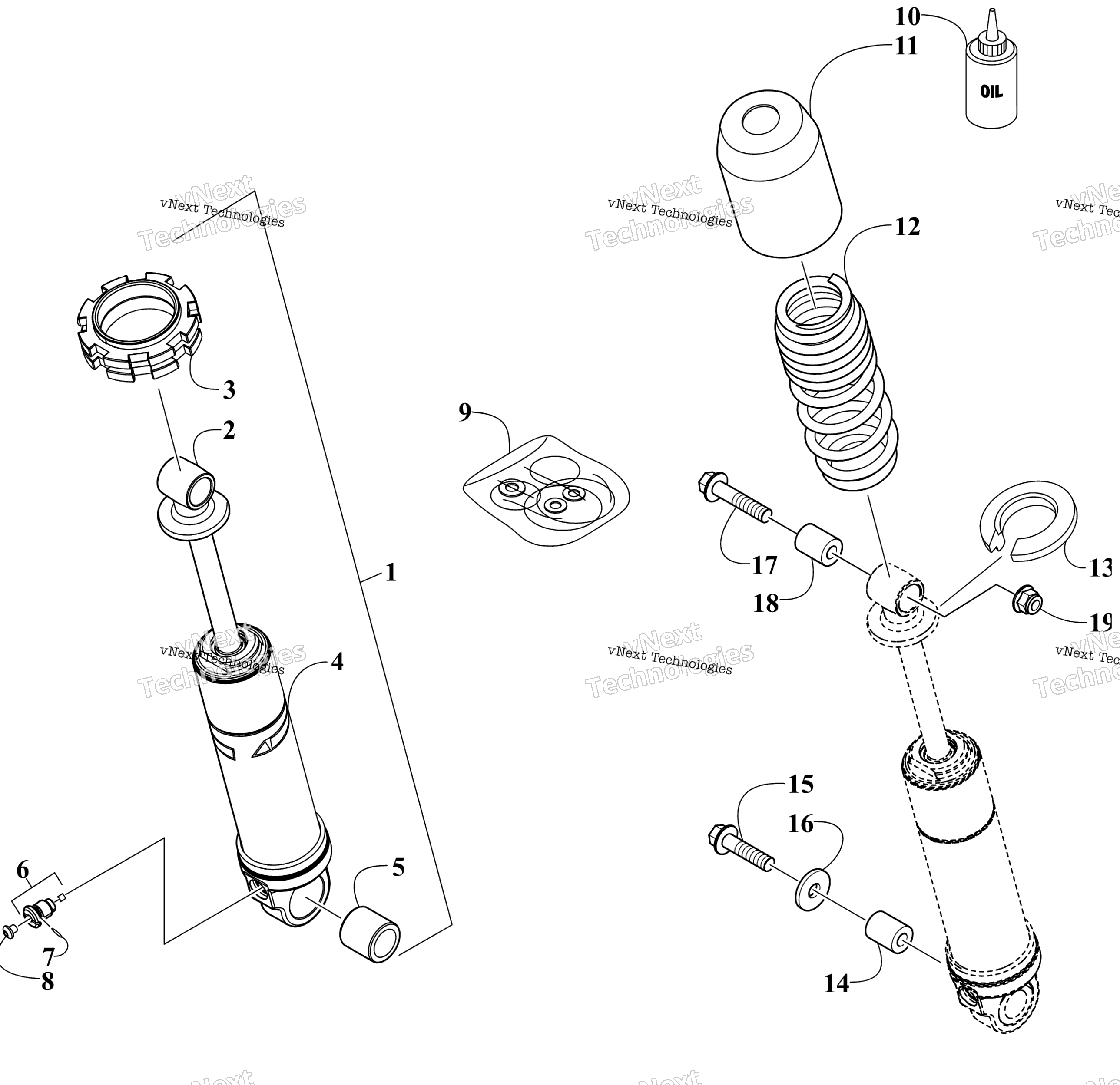 Задняя часть Suspension Front Arm Shock Absorber Assembly