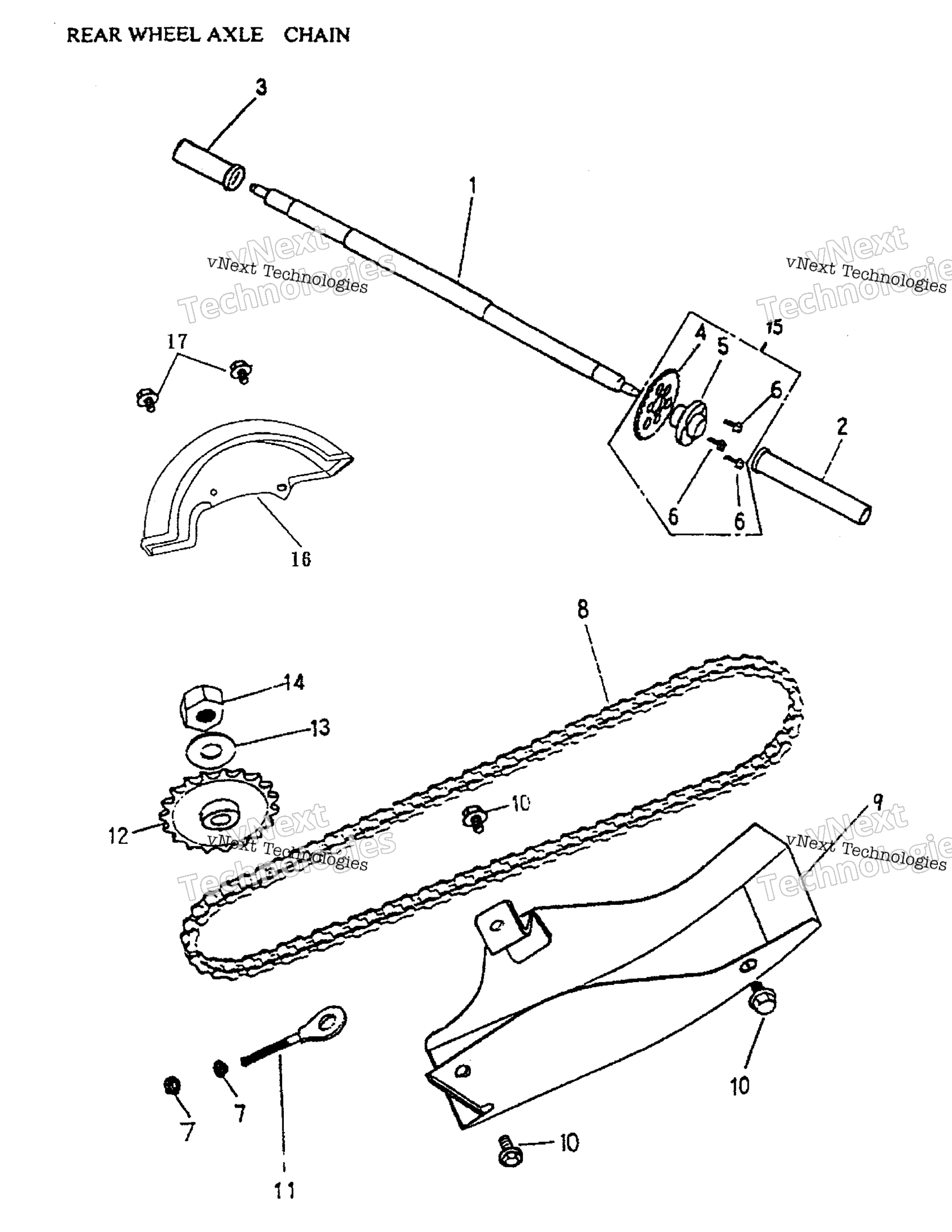 Заднее колесо Axle, Chain 166-22