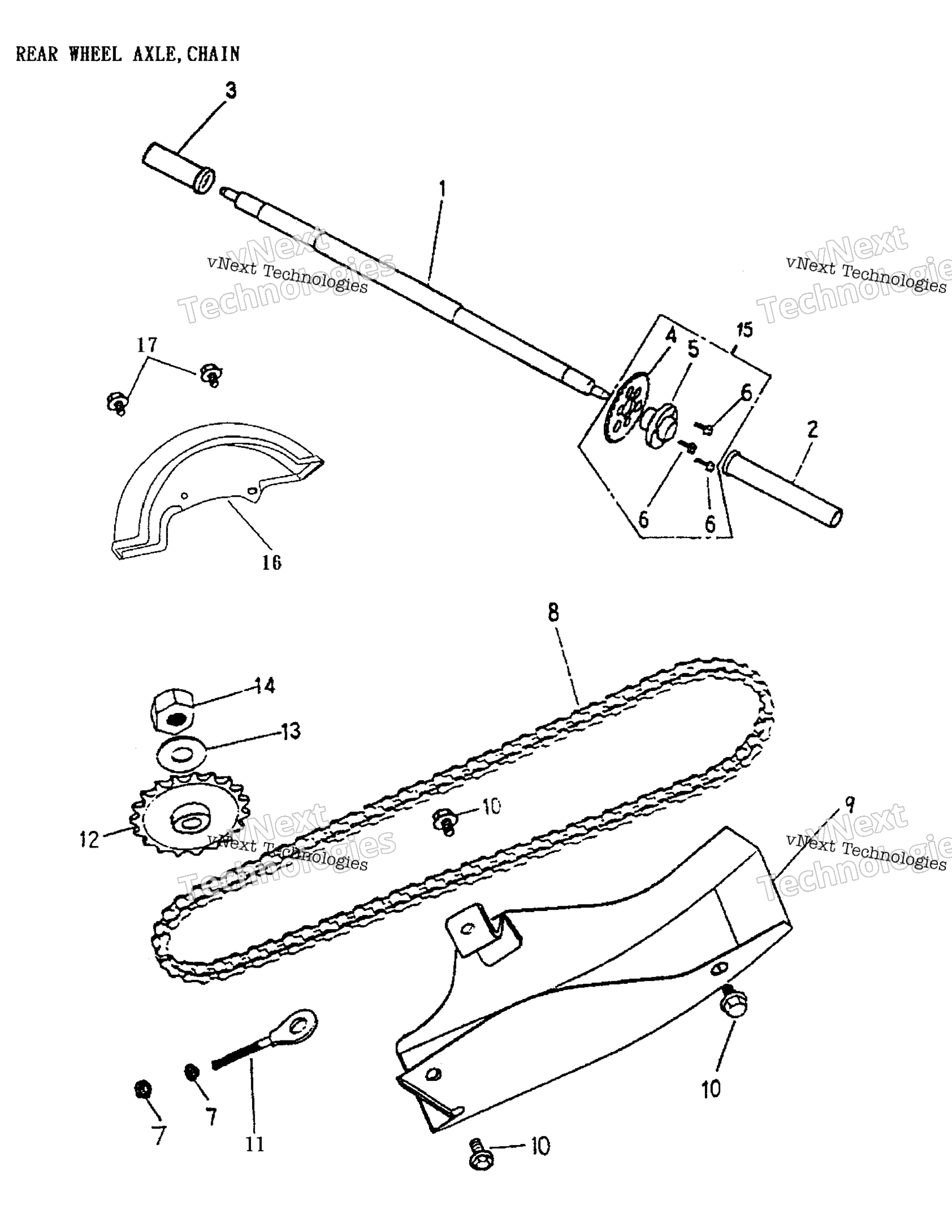 Заднее колесо Axle, Chain 170-22